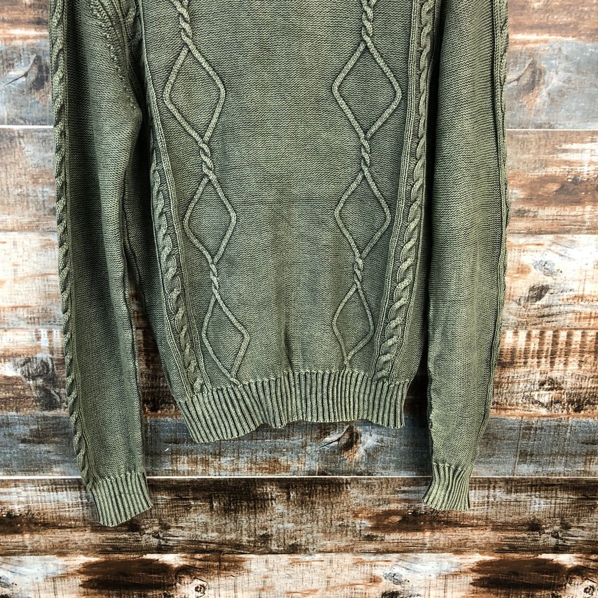 Vintage DL In Crew Sive Green faded Cardigan Knitwear #C494 Size US L / EU 52-54 / 3 - 14 Thumbnail