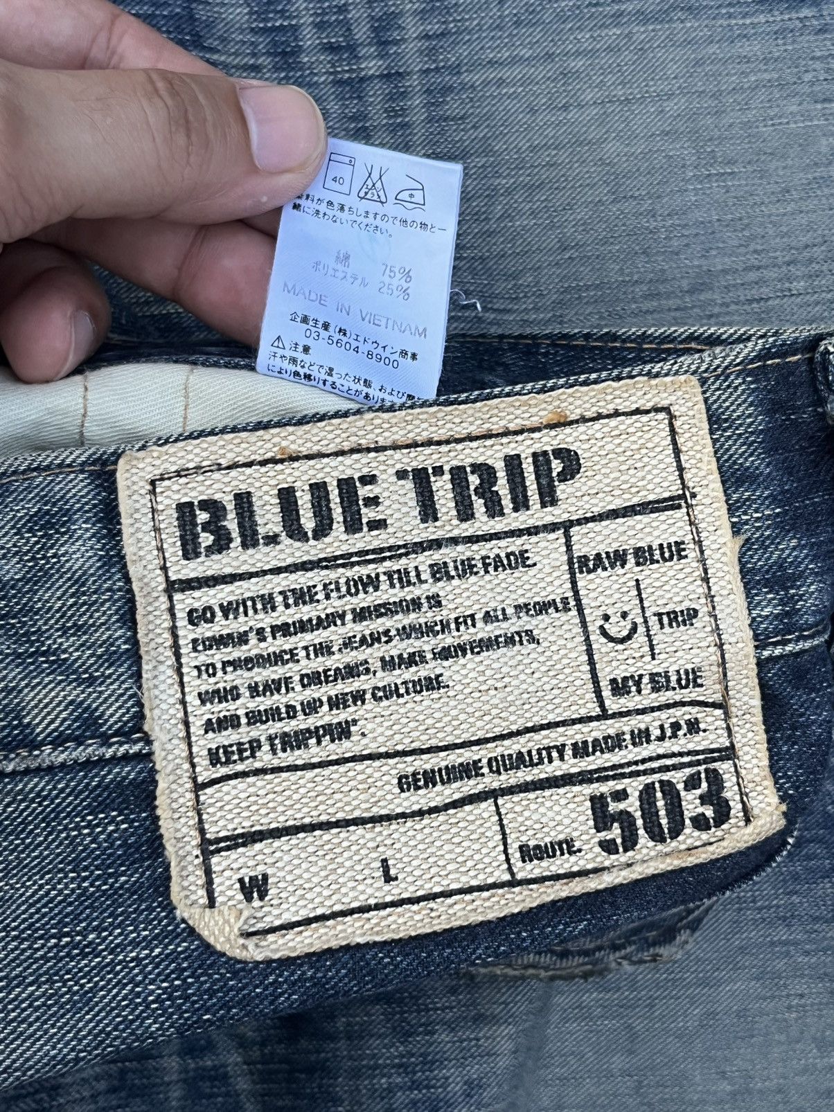 Edwin Vintage Japanese Brand Blue Way Distressed Wide Leg Jeans Size US 34 / EU 50 - 8 Thumbnail