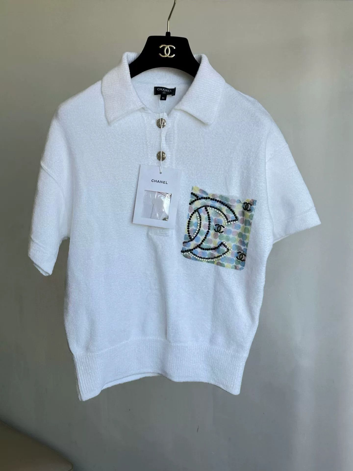 Chanel Chanel White Terry CC Rhinestone Color Pocket Polo Size S / US 4 / IT 40 - 1 Thumbnail