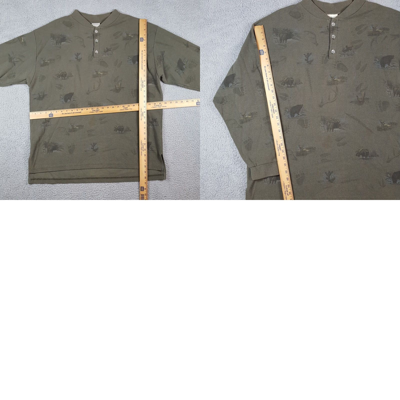 Vintage VINTAGE Sunschein Designs Hunting AOP Knit Thermal Henley T-Shirt Mens 2XL Green Bear Moose 90s T Shirt Size US XXL / EU 58 / 5 - 8 Thumbnail
