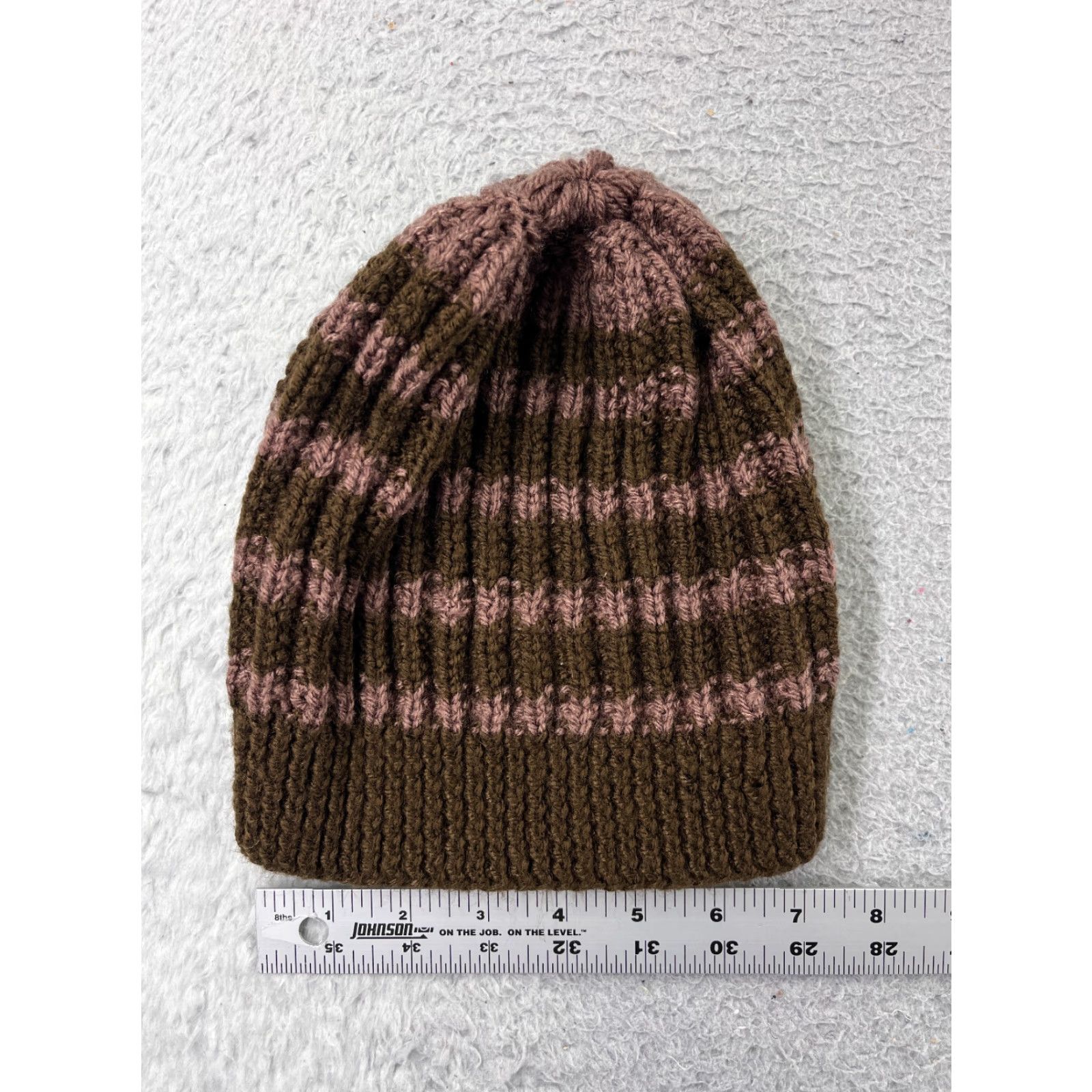 Vintage Beanie Toque Womens One Size Brown Pink Knit Stripe Acrylic Blend Winter Ski Size ONE SIZE - 4 Thumbnail