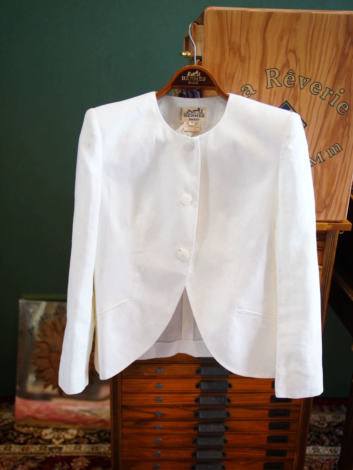 Hermes Hermes Vtg White Linen Crew Neck 3-Button Blazer Size M / US 6-8 / IT 42-44 - 6 Thumbnail