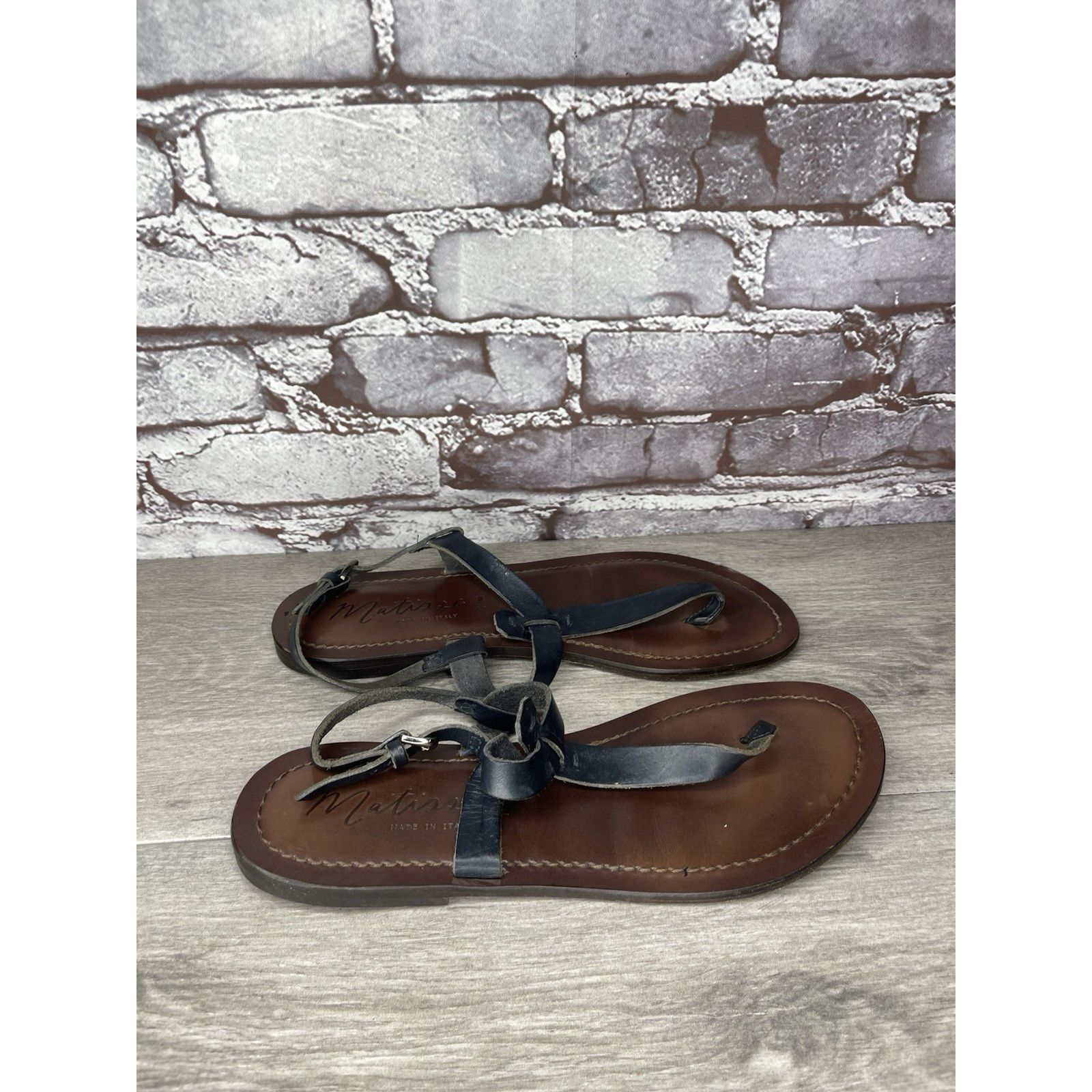 Matiere Studio Matisse Blue Leather Thong Strap Flat Sandals Women Sz 10M U Size US 10 / IT 40 - 19 Thumbnail