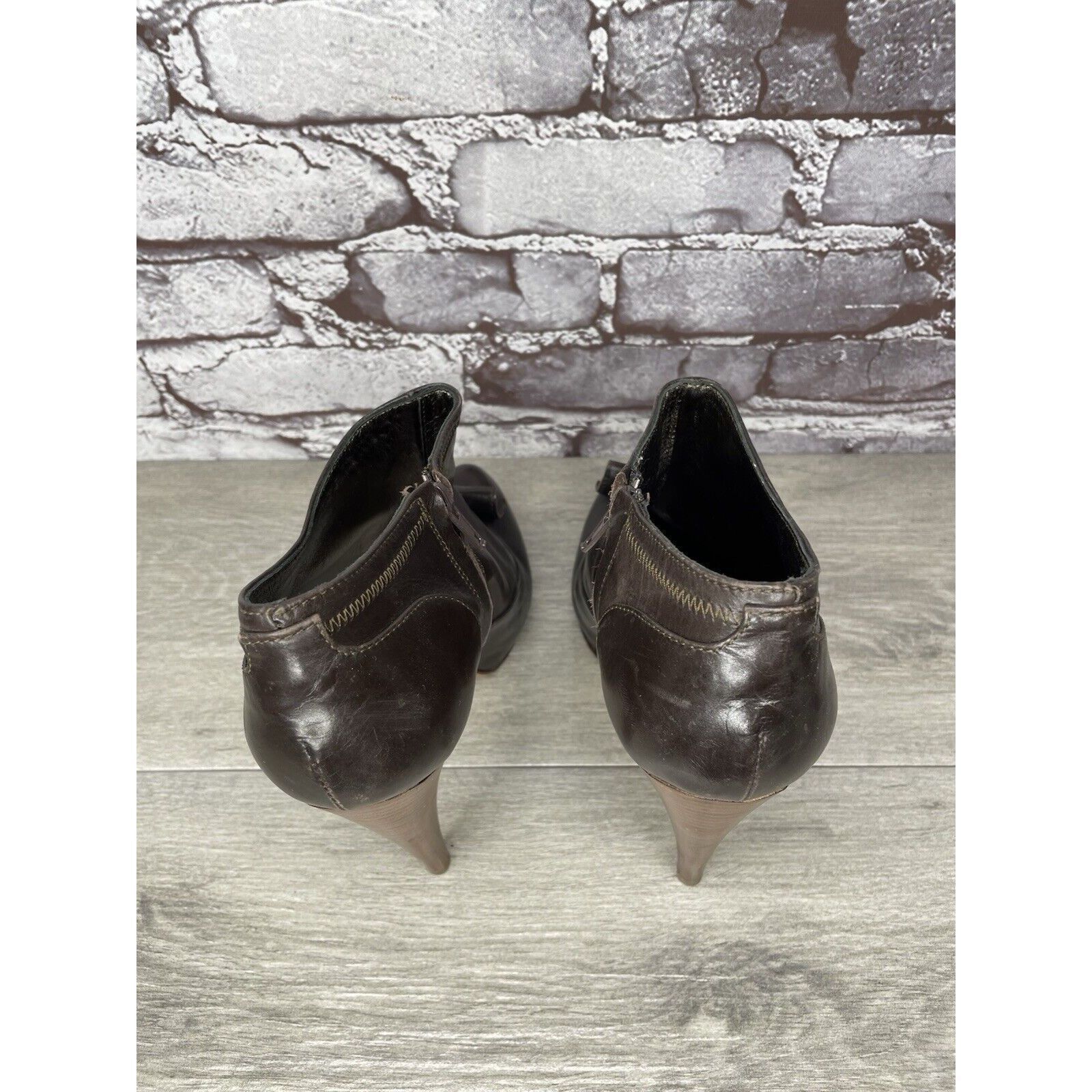 Seven 7 7 Seven for all Mankind Brown Leather Wooden Heel Booties Wo Size US 9.5 / IT 39.5 - 5 Thumbnail