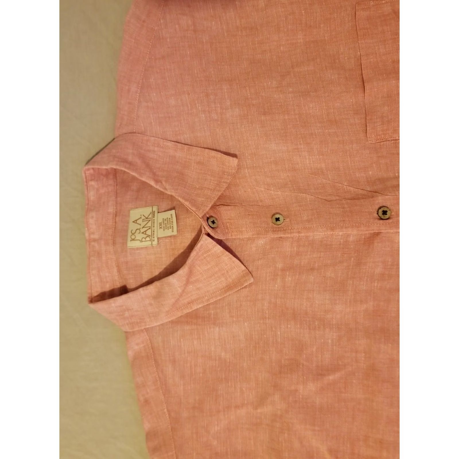 Jos. A. Bank Jos. A. Bank Linen Shirt Pink Short Sleeve 2XL Mens Size 48R - 2 Thumbnail