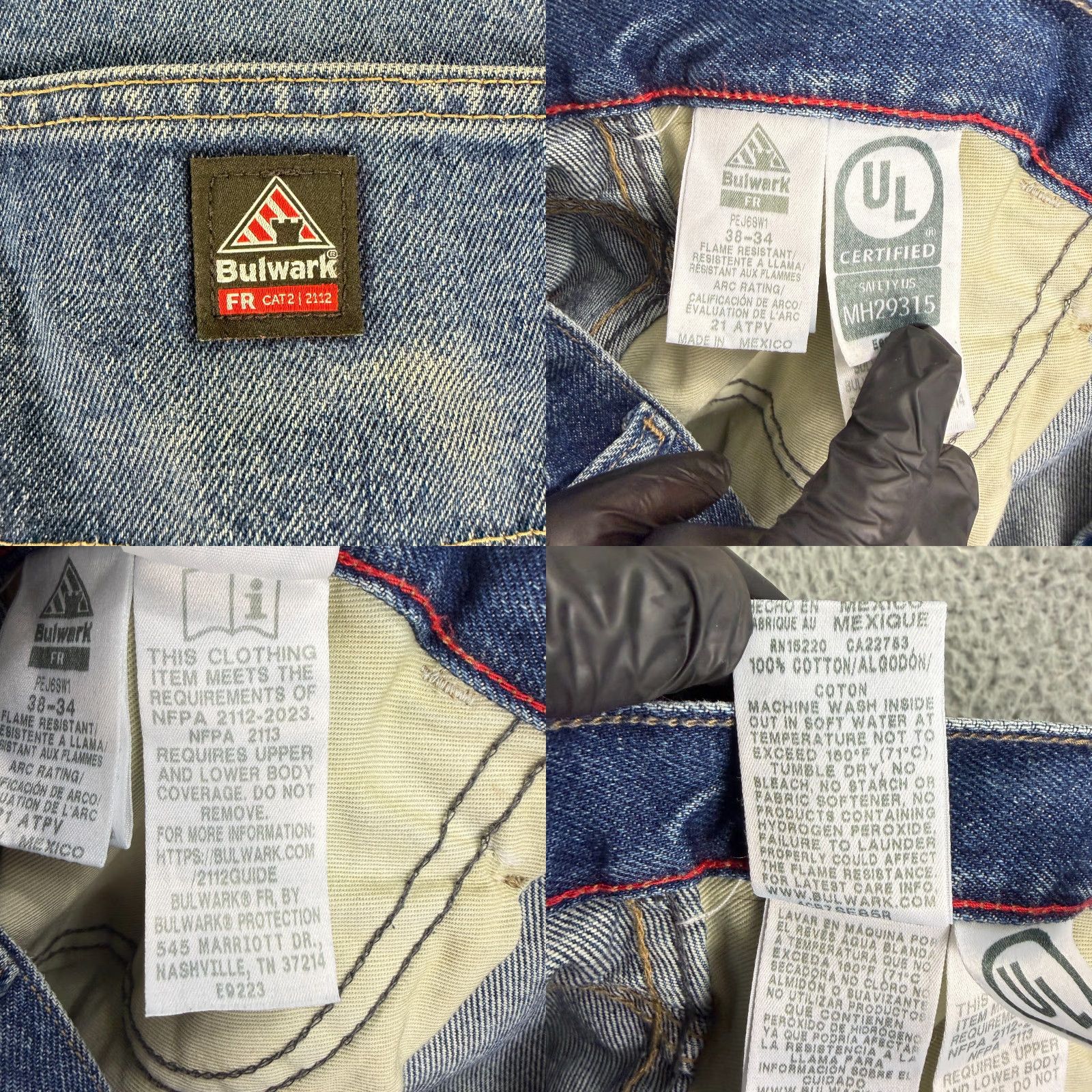 Denime Bulwark Jeans Mens 38 Blue Denim 100% Cotton Straight Leg Workwear Pants Regular Rise USA Logo City Size US 38 / EU 54 - 10 Thumbnail