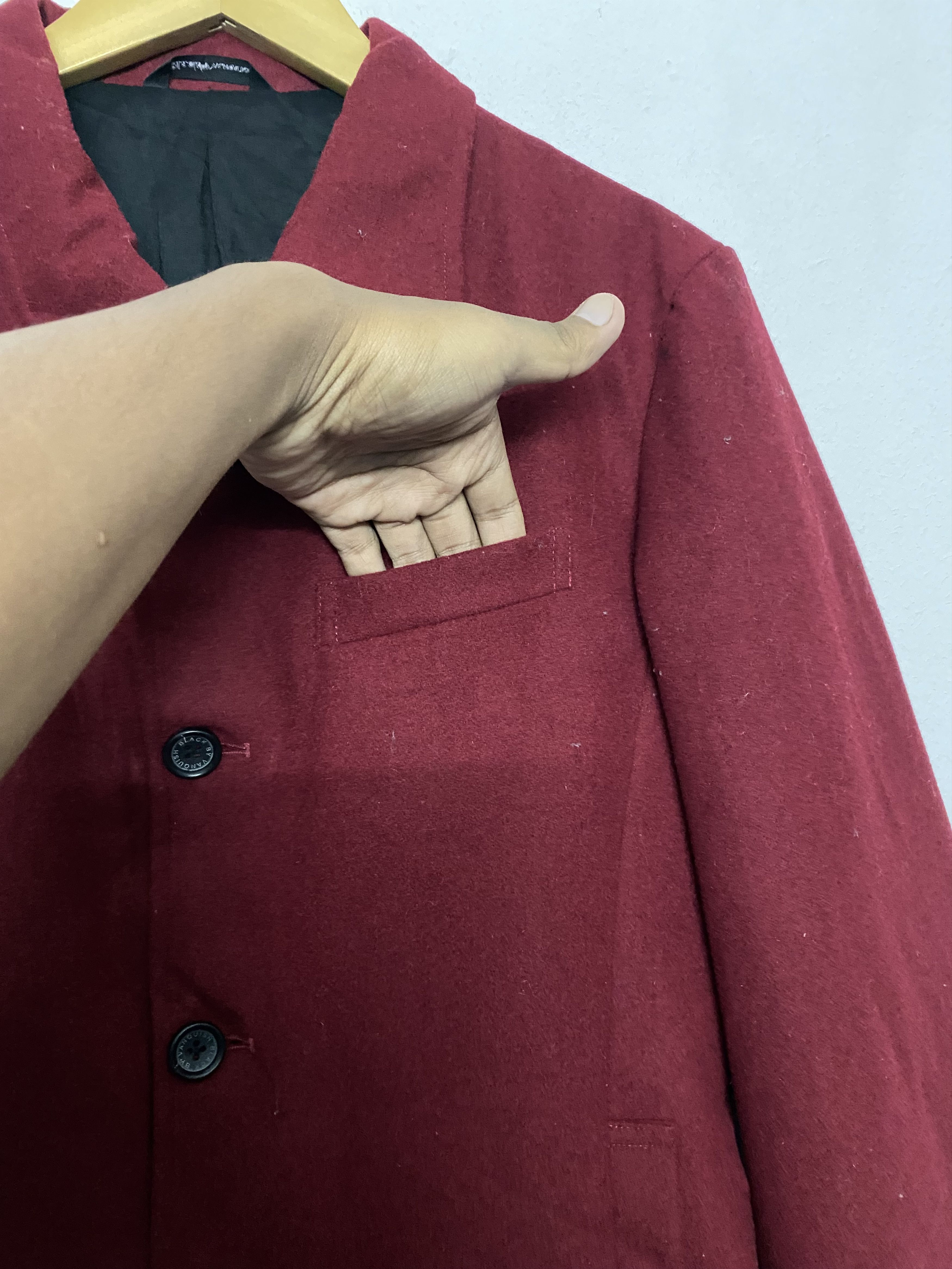 Vanquish Black by VANQUISH Burgundy Wool Blend Peacoat Jacket Size US S / EU 44-46 / 1 - 9 Thumbnail