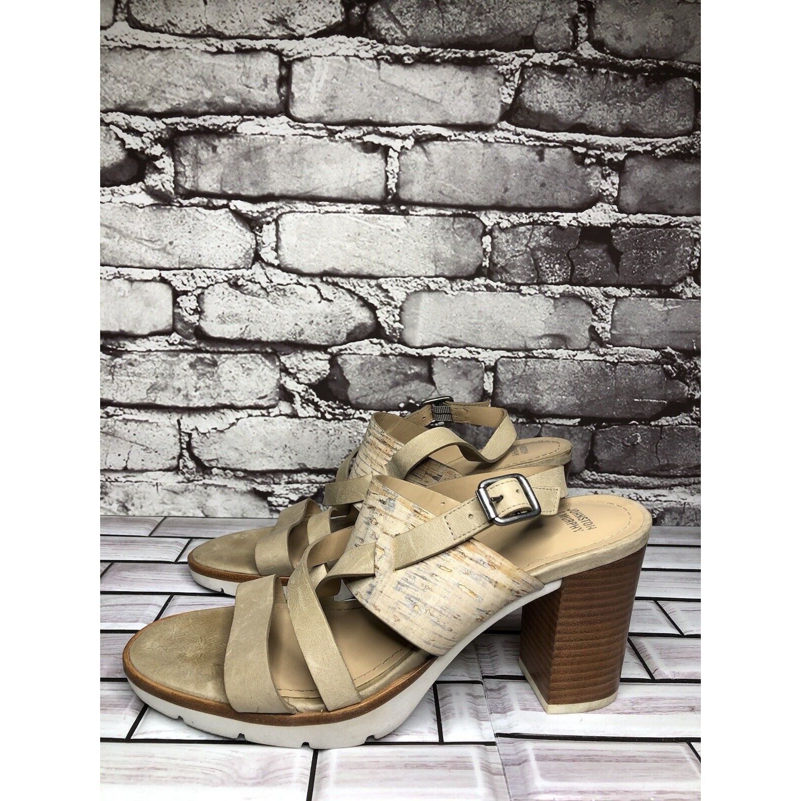 Johnston & Murphy Johnston & Murphy Kayla Taupe Leather Heel Strappy Sandals W Size US 9 / IT 39 - 1 Thumbnail