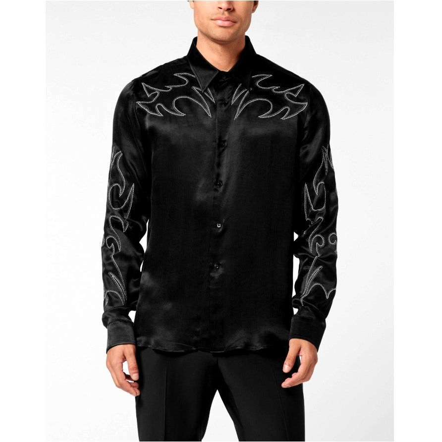 Philipp Plein Philipp Plein Men's Black Embellished Texas Shirt Size L Size US L / EU 52-54 / 3 - 1 Thumbnail