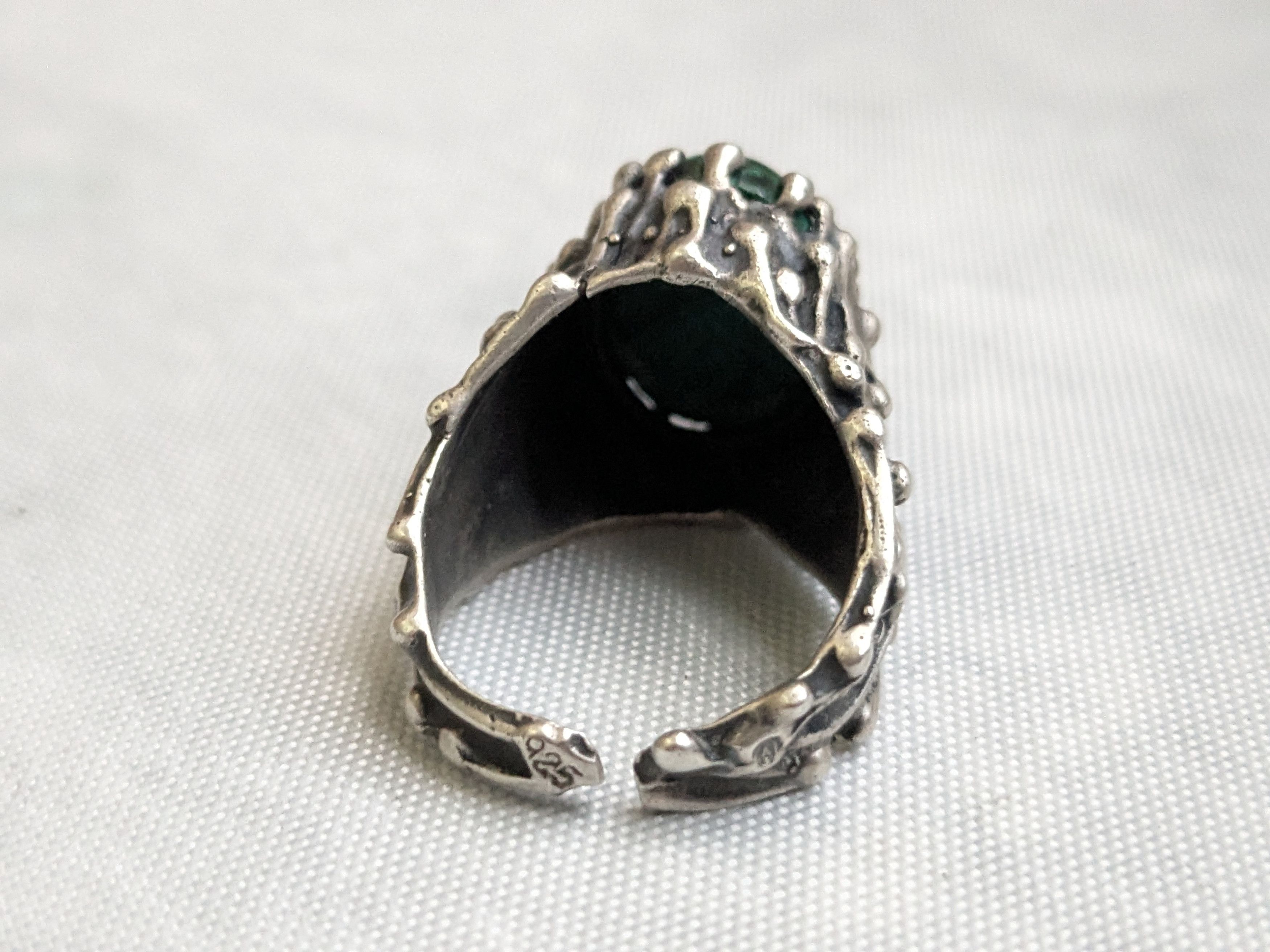 Jewelry Vintage Sterling Silver Ring Malachite 9 Brutalist Avant Size ONE SIZE - 5 Thumbnail