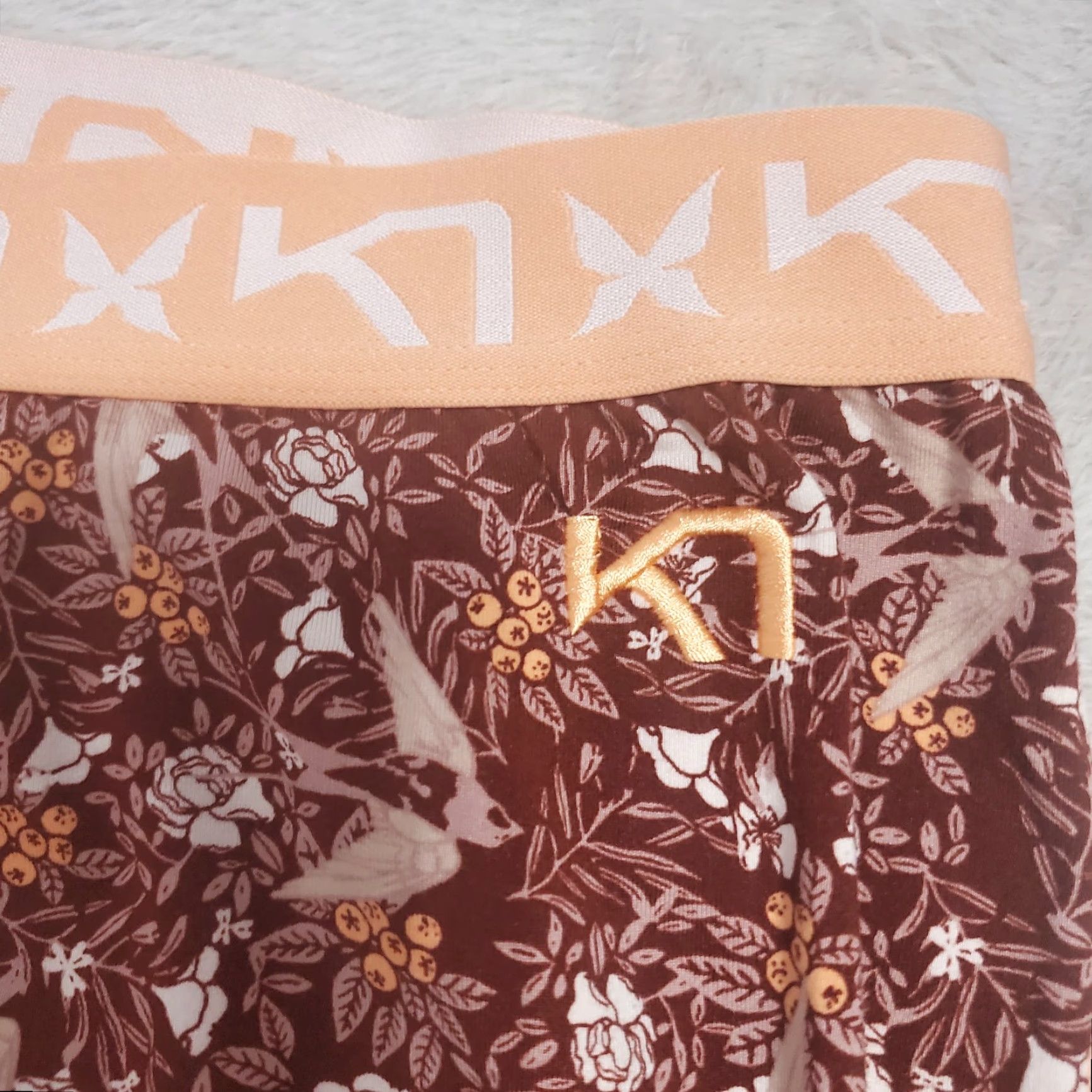 Vintage Kari Traa Base Layer FRYD Pant Women M Burgundy Peach Bird Floral Print Leggings Size 32" / US 10 / IT 46 - 4 Thumbnail