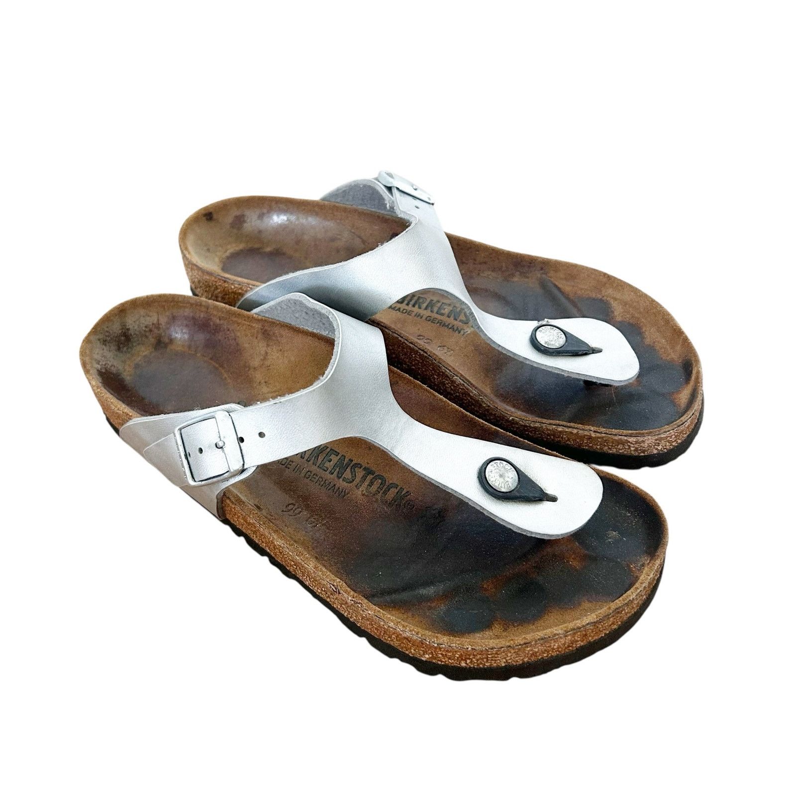 Birkenstock Birkenstock Gizeh Silver Metallic Sandals Sz 7 Size US 7 / IT 37 - 1 Thumbnail