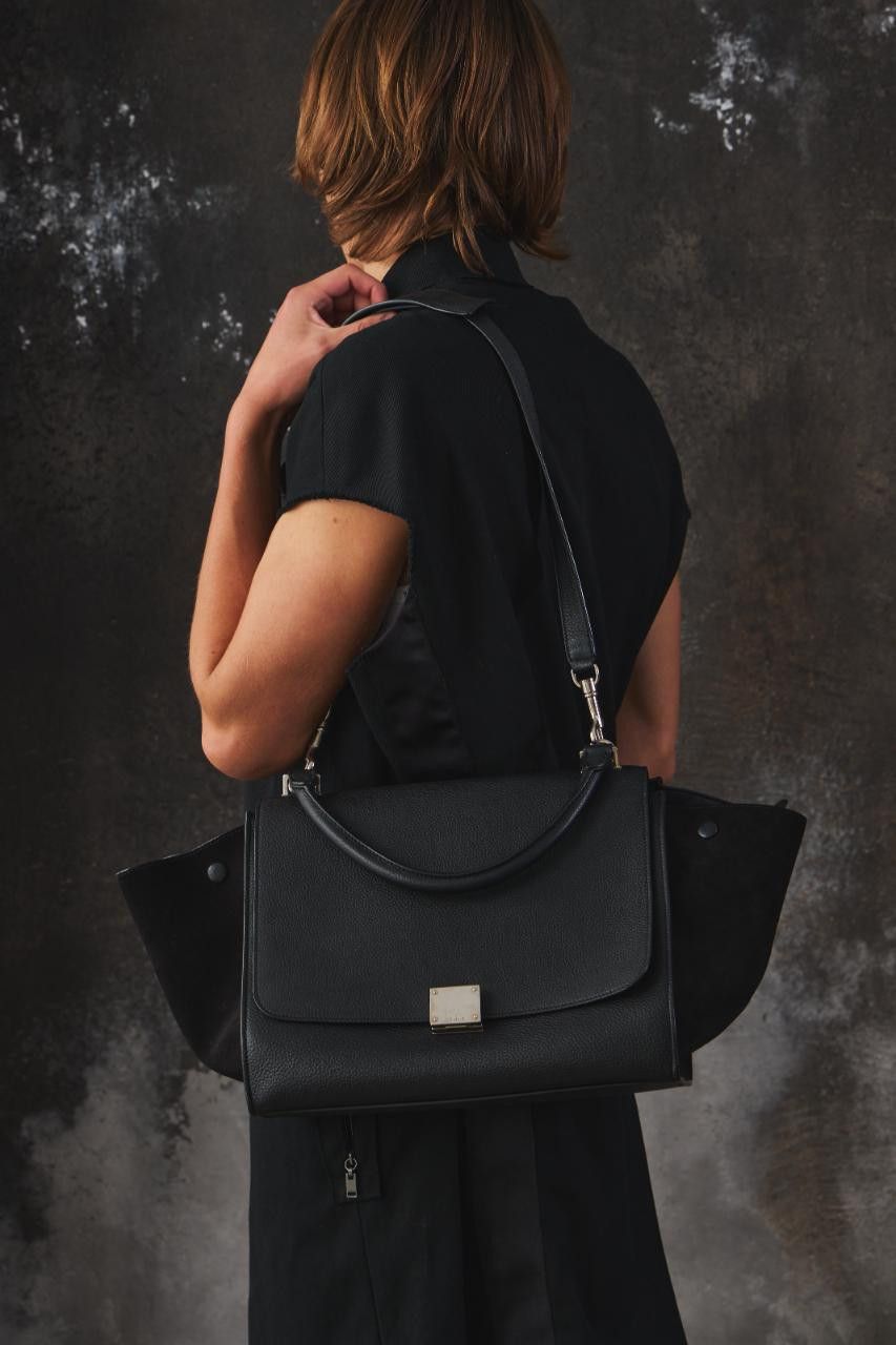Celine Celine Trapeze Bag Black Leather and Velvet Trim Size ONE SIZE - 3 Thumbnail