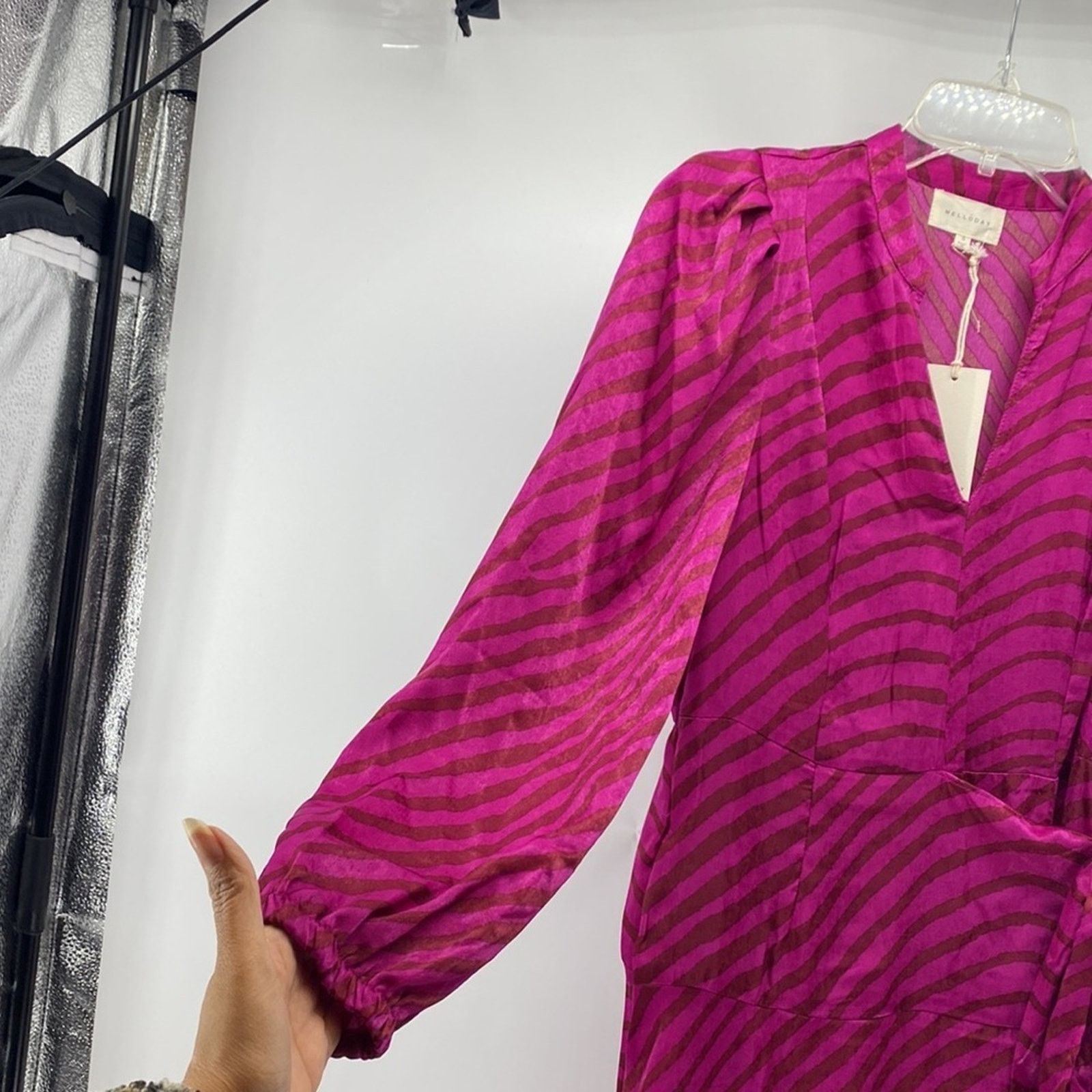 Other Melloday pink brown animal print faux wrap puff sleeve dress Size S / US 4 / IT 40 - 4 Thumbnail
