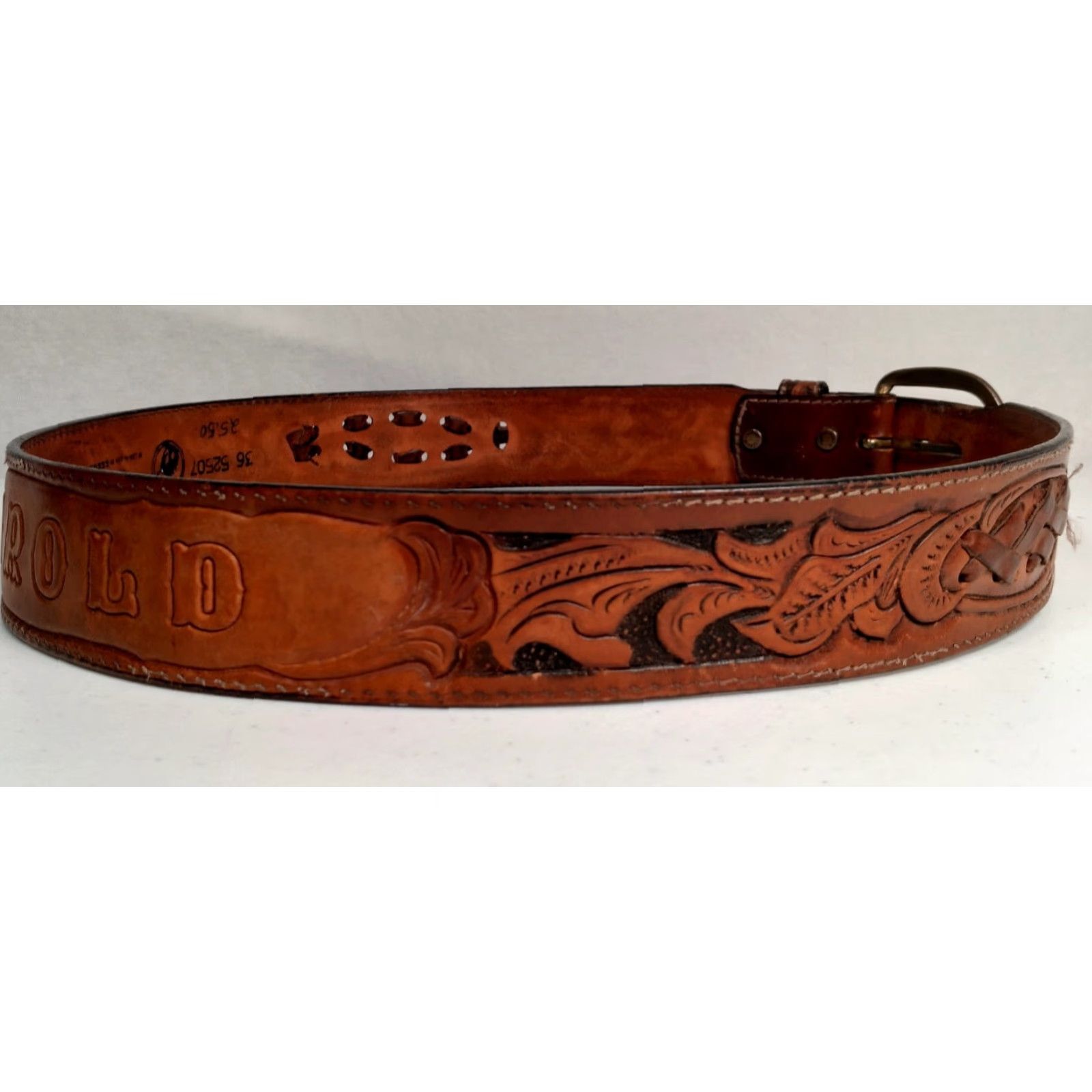 Vintage VINTAGE Larry Mahon Leegin Leather Belt for Harold - Western Floral 1 5/8" Brass Buckle, Personalized Men’s Size 36 Size 36 - 6 Thumbnail