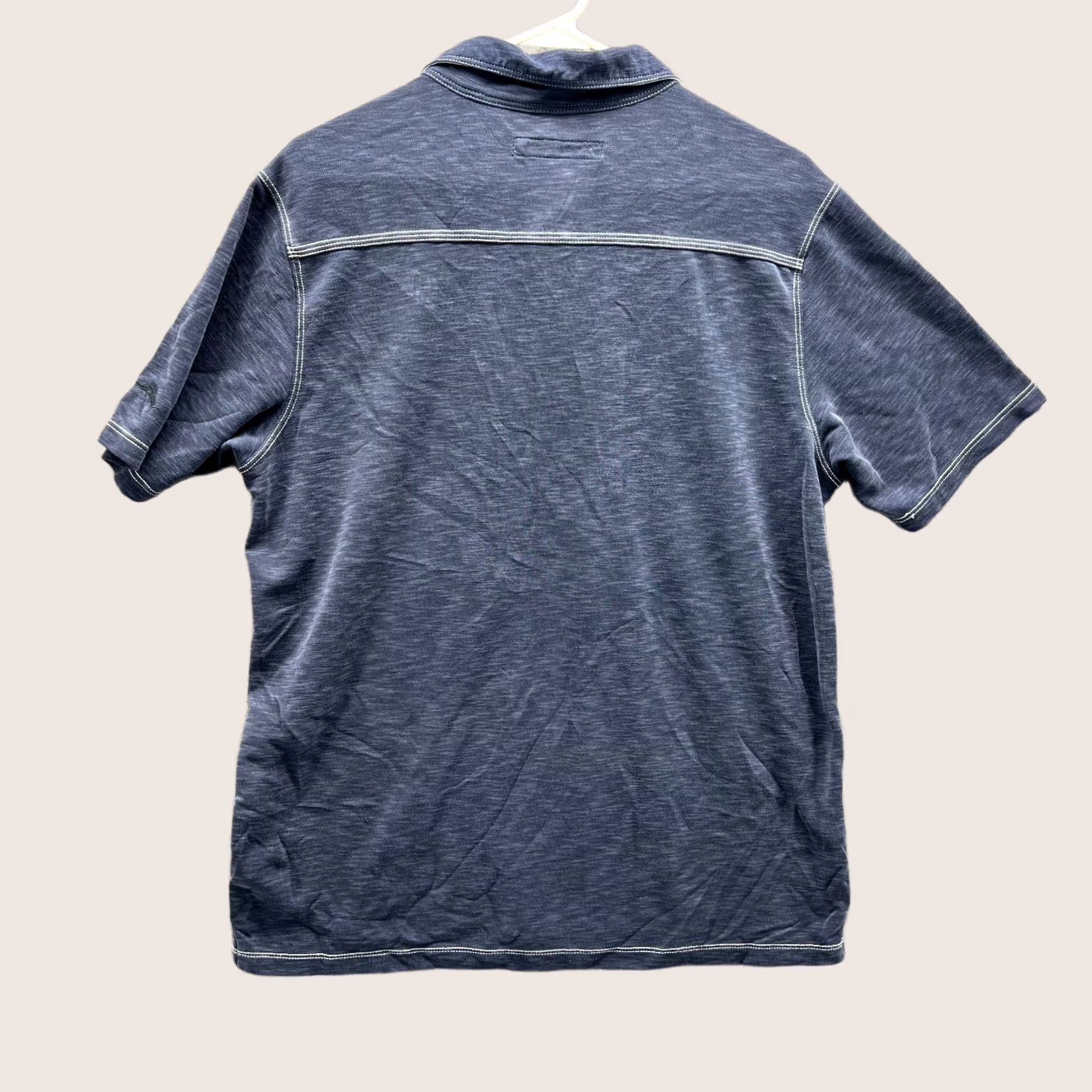 Tommy Bahama VINTAGE Tommy Bahama Polo Shirt Men Medium Heather Blue Preppy Tencel Polyester Dress Shirt Size 40R - 1 Thumbnail