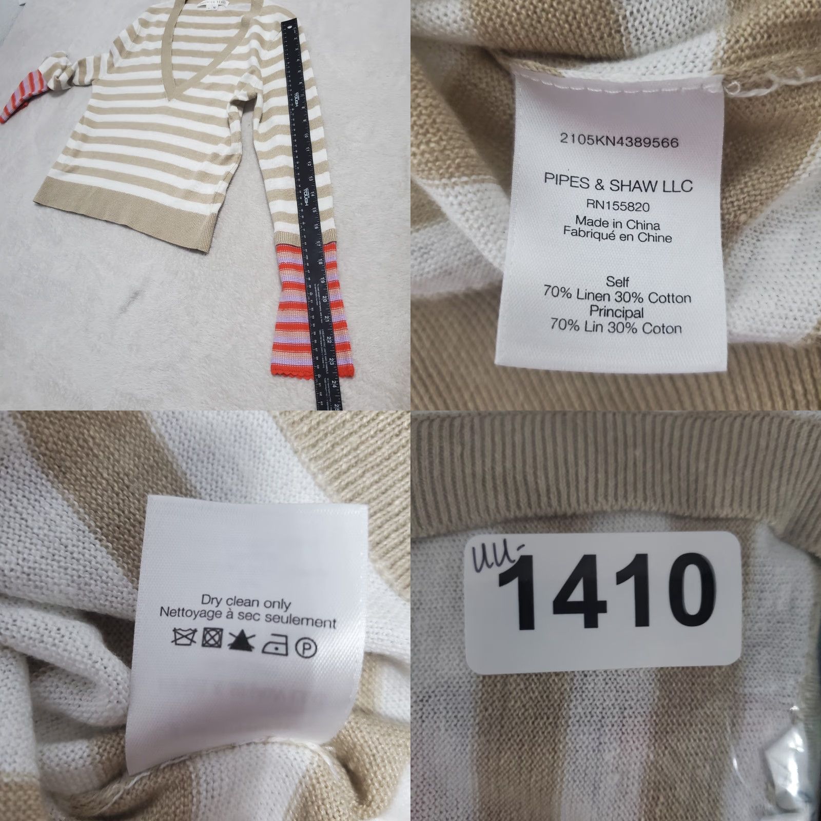 Veronica Beard VINTAGE Veronica Beard Sweater Women S Florrie Stripe Contrast Cuff Linen Blend Pullover Size S / US 4 / IT 40 - 8 Thumbnail