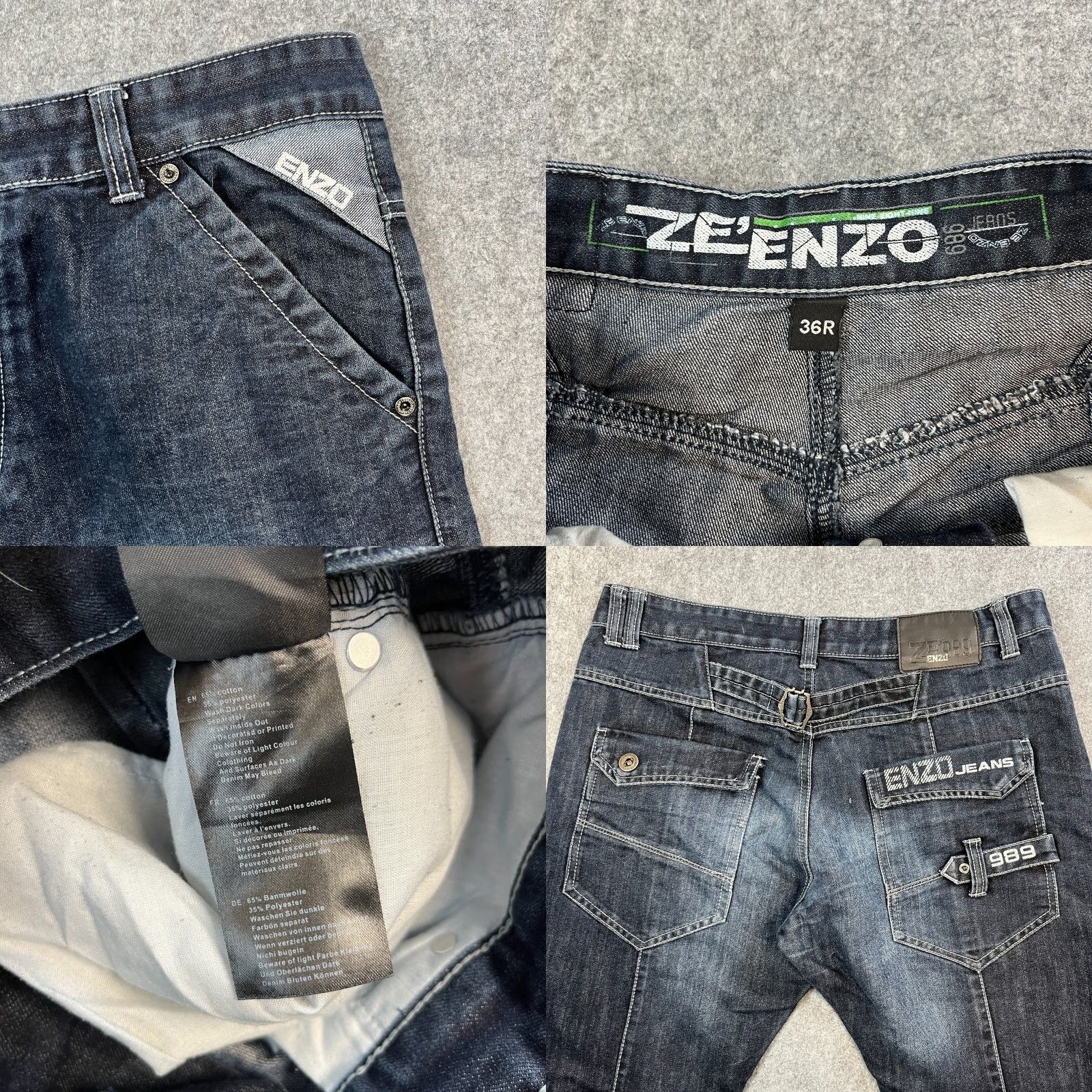 Kenzo Enzo Jeans Mens Relaxed Straight 34 Dark Blue Cinch Buckle Y2K Double Knee 5-Pocket Denim Classic Size US 34 / EU 50 - 8 Thumbnail