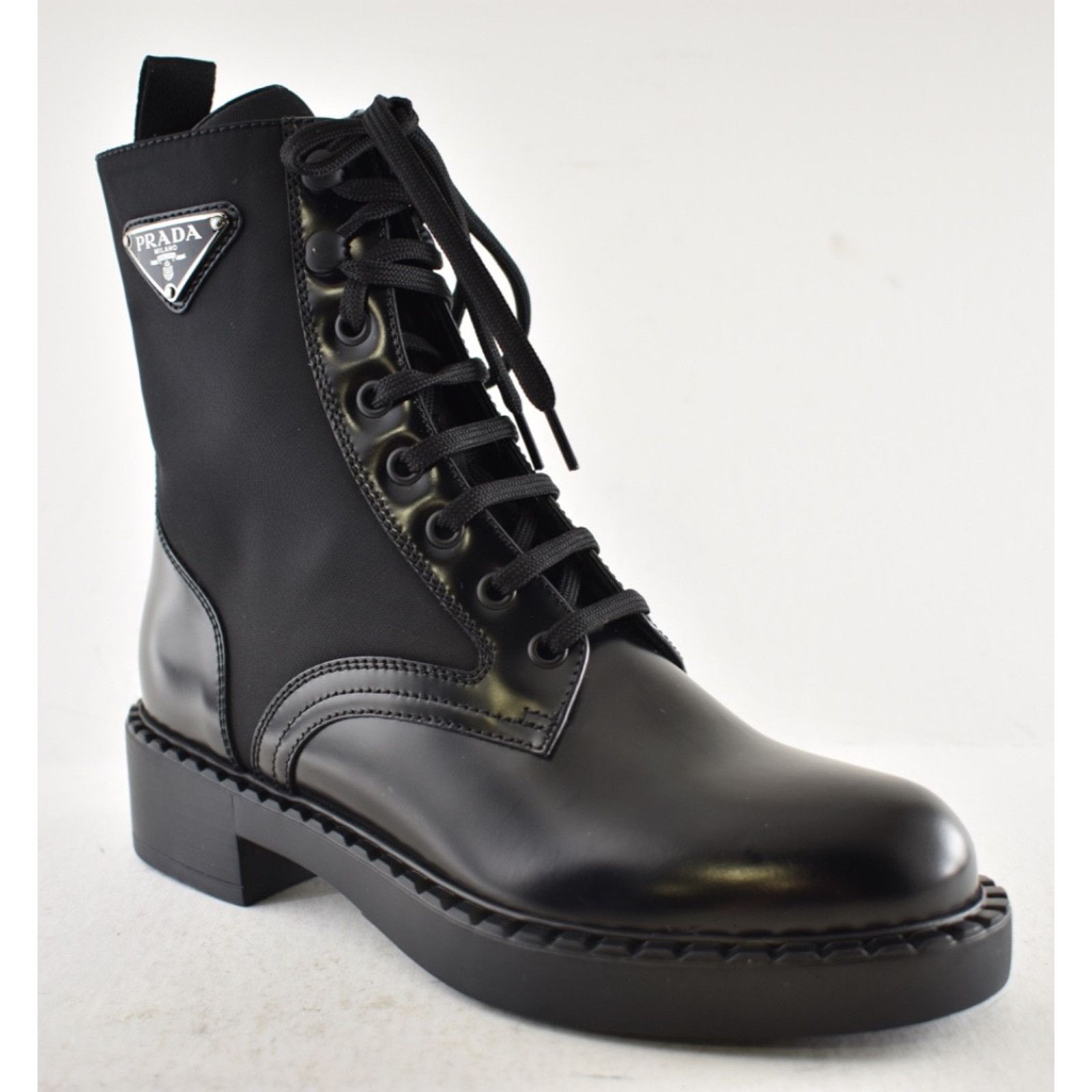 Prada Prada Black Brushed Leather Lace Up Combat Ankle Boot 36.5 Size US 6.5 / IT 36.5 - 6 Thumbnail