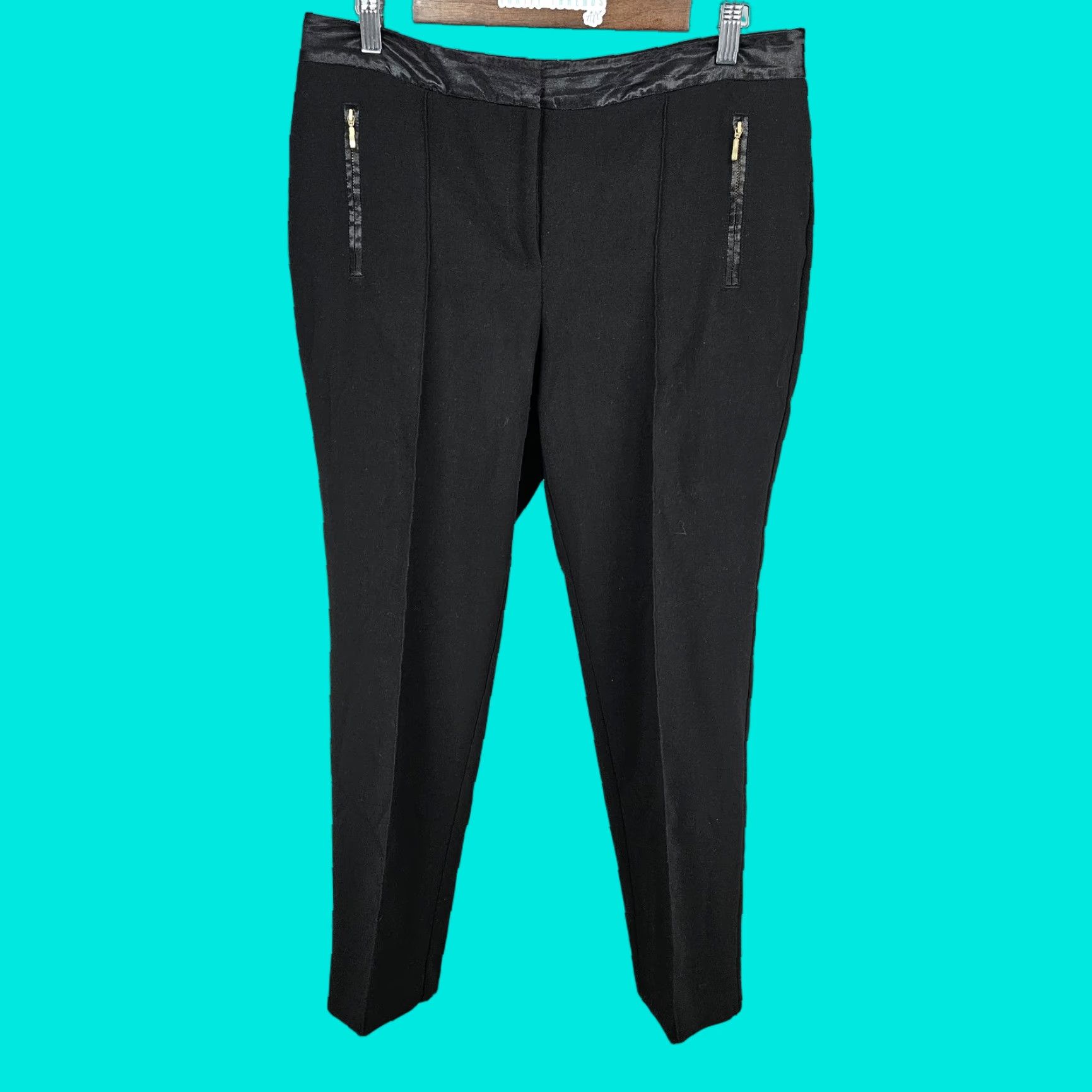 Vintage Chico's Black Mid Rise Satin Trim Tapered Ankle Pants Women's 1.5 10 32in Inseam 27in Modern City Preppy Pockets Stretch Easy Care Size 26" / US 2 / IT 38 - 1 Thumbnail