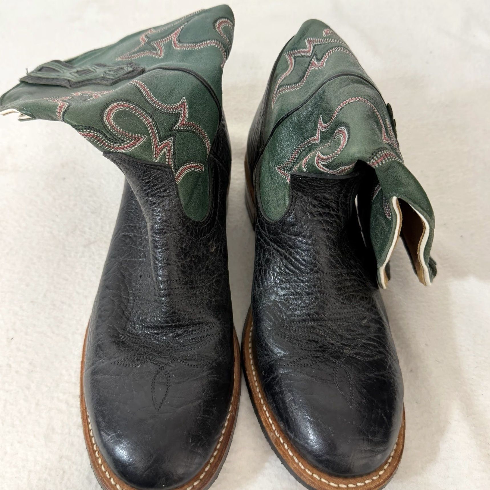 Vintage Boulet Cowboy Boots Green Black Mens Size 9 C Leather Almond Toe Western Boots Men’s Shoes US 9 Green Boulet Cowboy Theme Boots Size US 9 / EU 42 - 7 Thumbnail