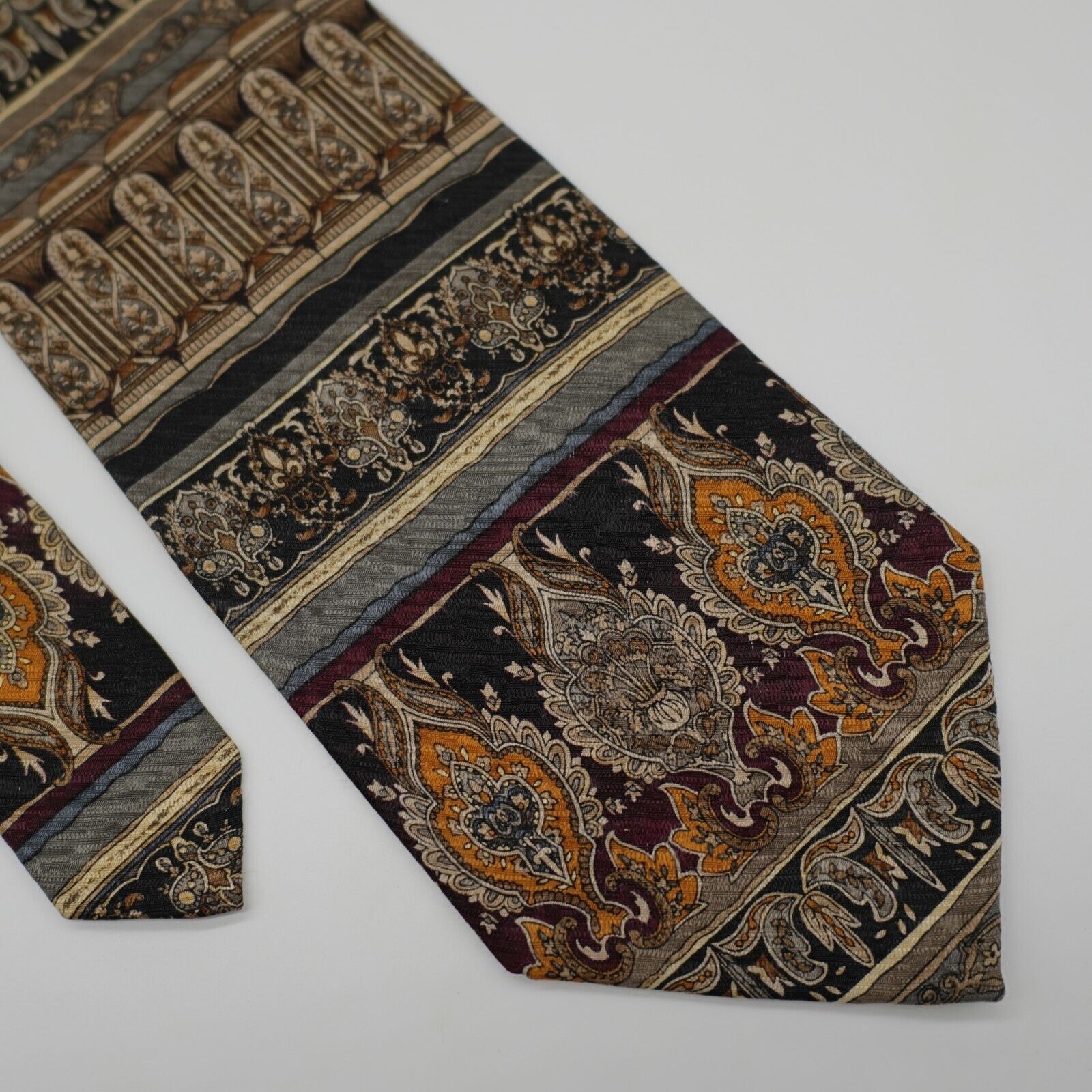 Vintage Dani Moda Machile Baroque Tan Green Print Wide Silk Tie Size ONE SIZE - 1 Thumbnail