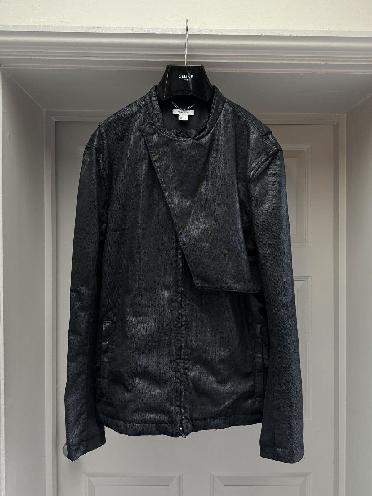Helmut Lang Helmut Lang Waxed Cotton Black Asymmetrical Jacket Large Size US L / EU 52-54 / 3 - 1 Thumbnail