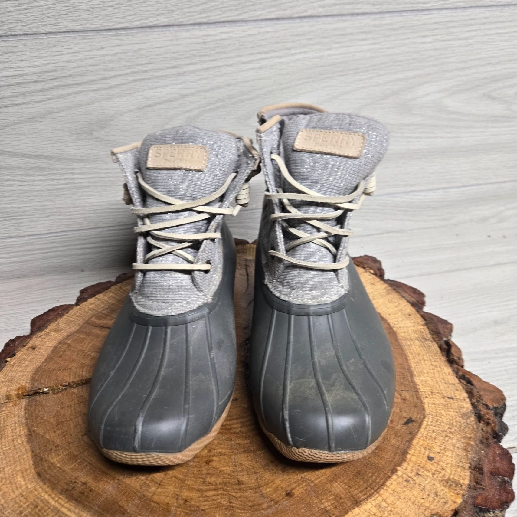 Sperry Sperry Saltwater Duck Boot Gray Emboss Wool Side Zip Adult Women 8M Waterproof Rubber/Fabric Fall Winter Shoes - Womens Boots Size US 8 / IT 38 - 3 Thumbnail