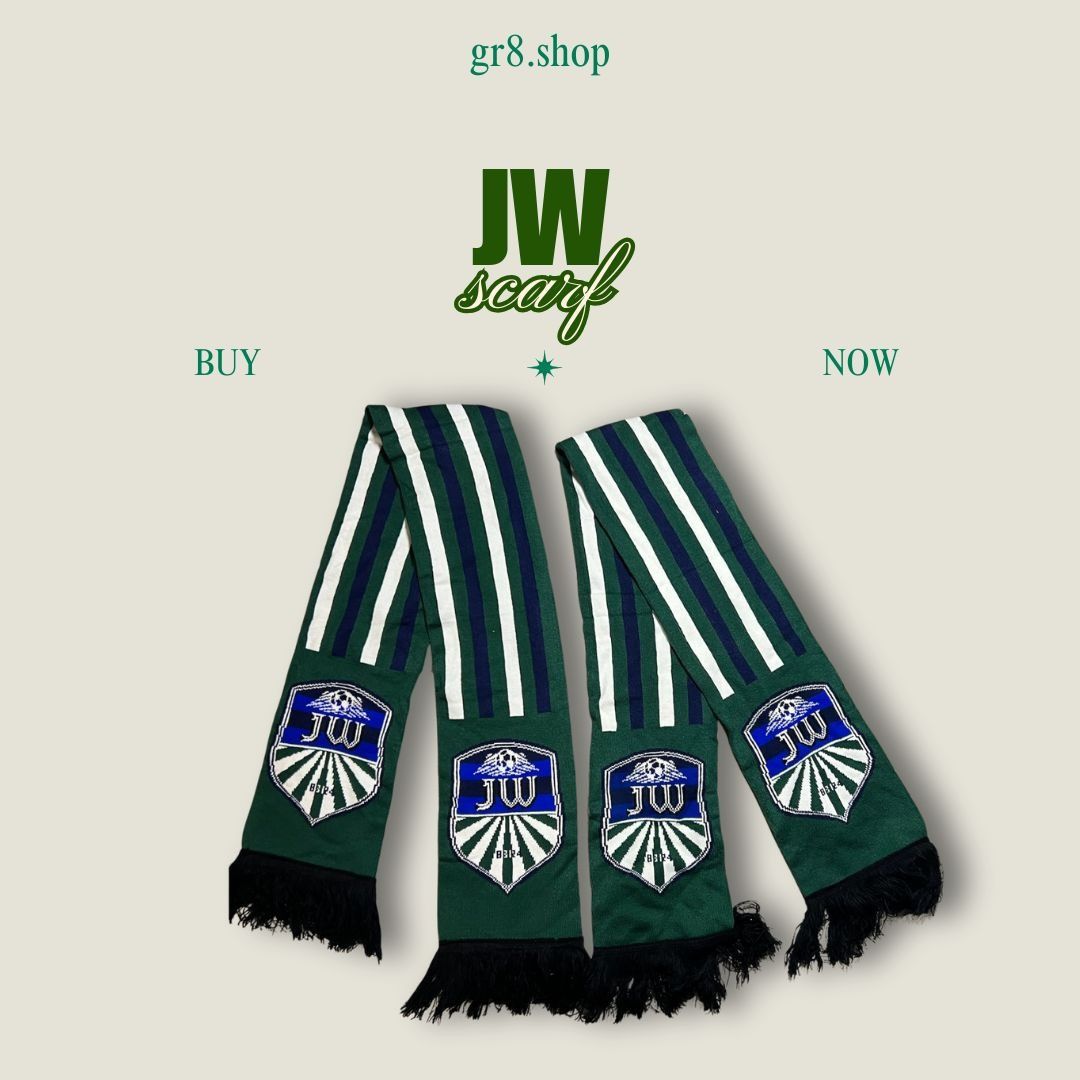Other JW Green & White Striped Scarf With Fringe & Shield Embroide Size ONE SIZE - 1 Preview