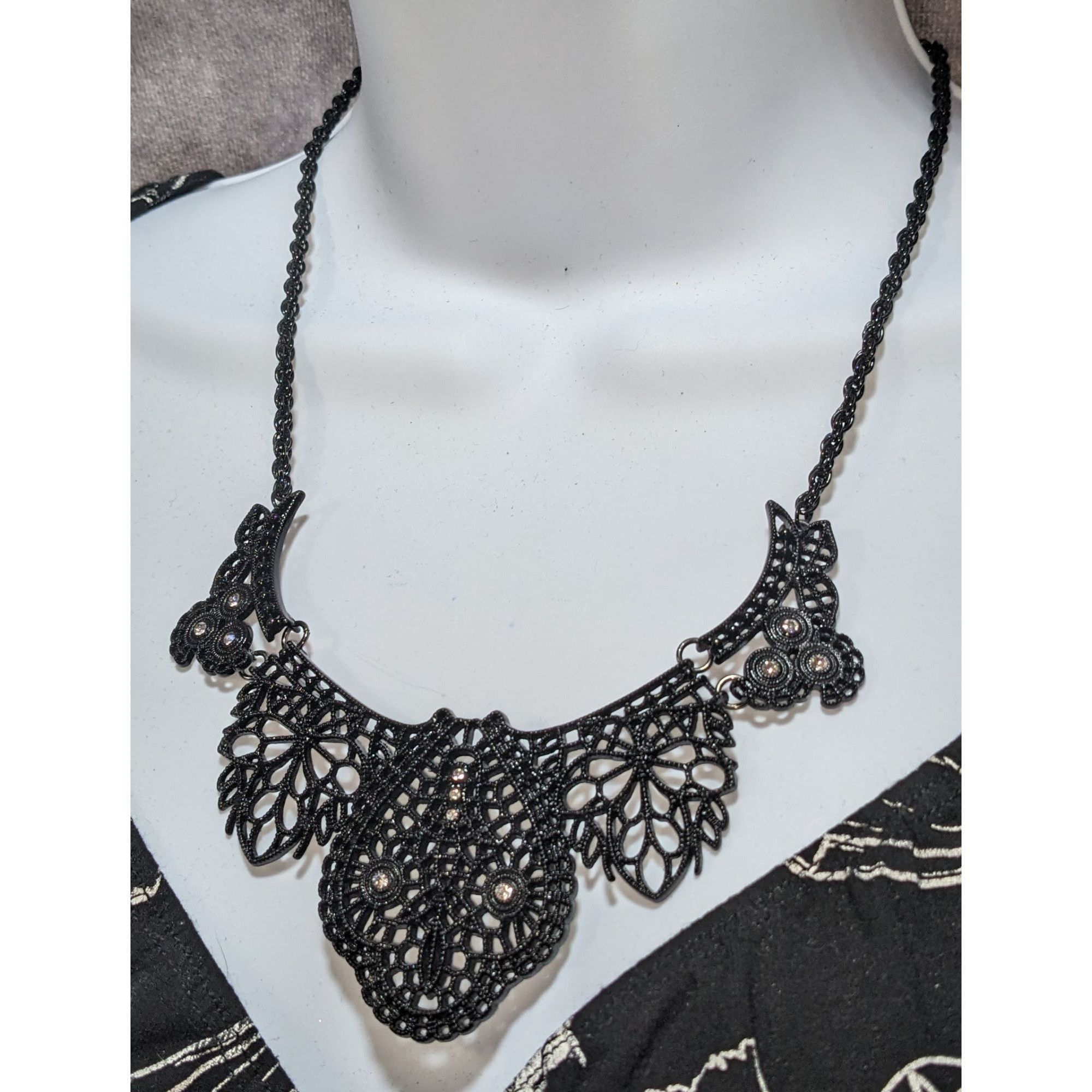 Other Gothic Black Lace-Like Metal Necklace With Rhinestone Accent Size ONE SIZE - 5 Thumbnail