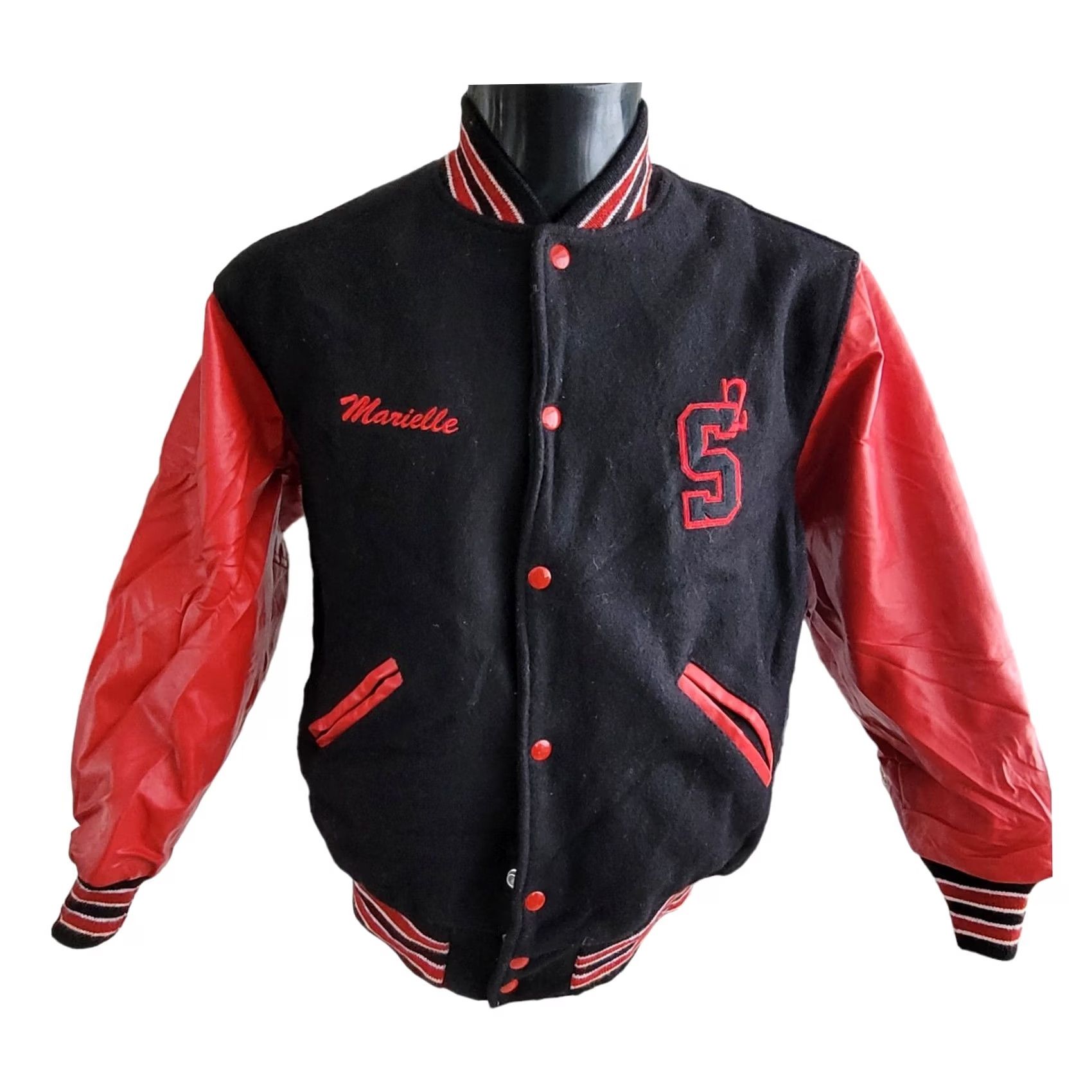 Vintage VINTAGE Game Jacket Womens XS Soul Shock Marielle Varsity Wool Leather USA Black 90s Style Size XS / US 0-2 / IT 36-38 - 2 Thumbnail