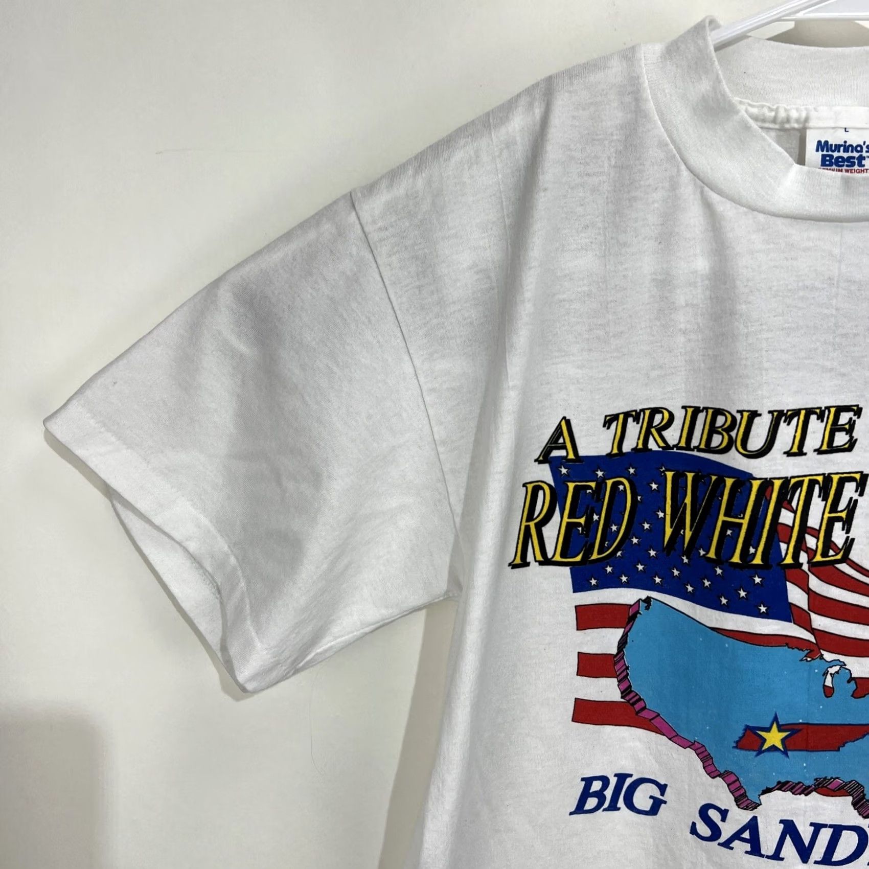 Vintage VINTAGE Murina T-Shirt USA 90s White Short Sleeve Crew Neck Large L Men's Graphic Print Single Stitch Signature Logo Front/Back Blue Size US L / EU 52-54 / 3 - 5 Thumbnail
