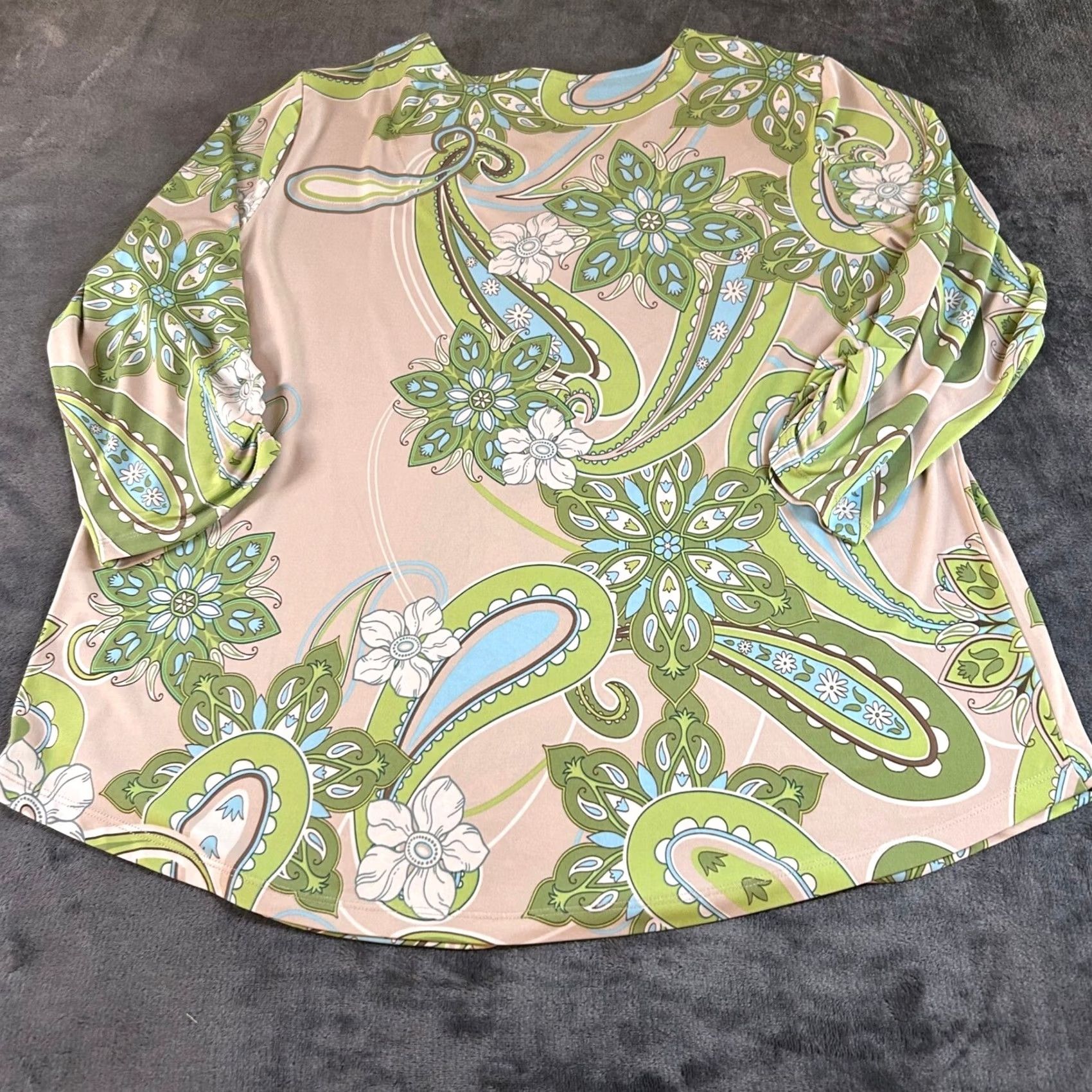 Vintage VINTAGE? Allison Daley Paisley Print Criss Cross Top Blouse 3/4 Sleeve Womens 1X Green Paisley Rhinestone Relaxed Fit Tunic Blouse Shirt Women Size XL / US 12-14 / IT 48-50 - 4 Thumbnail