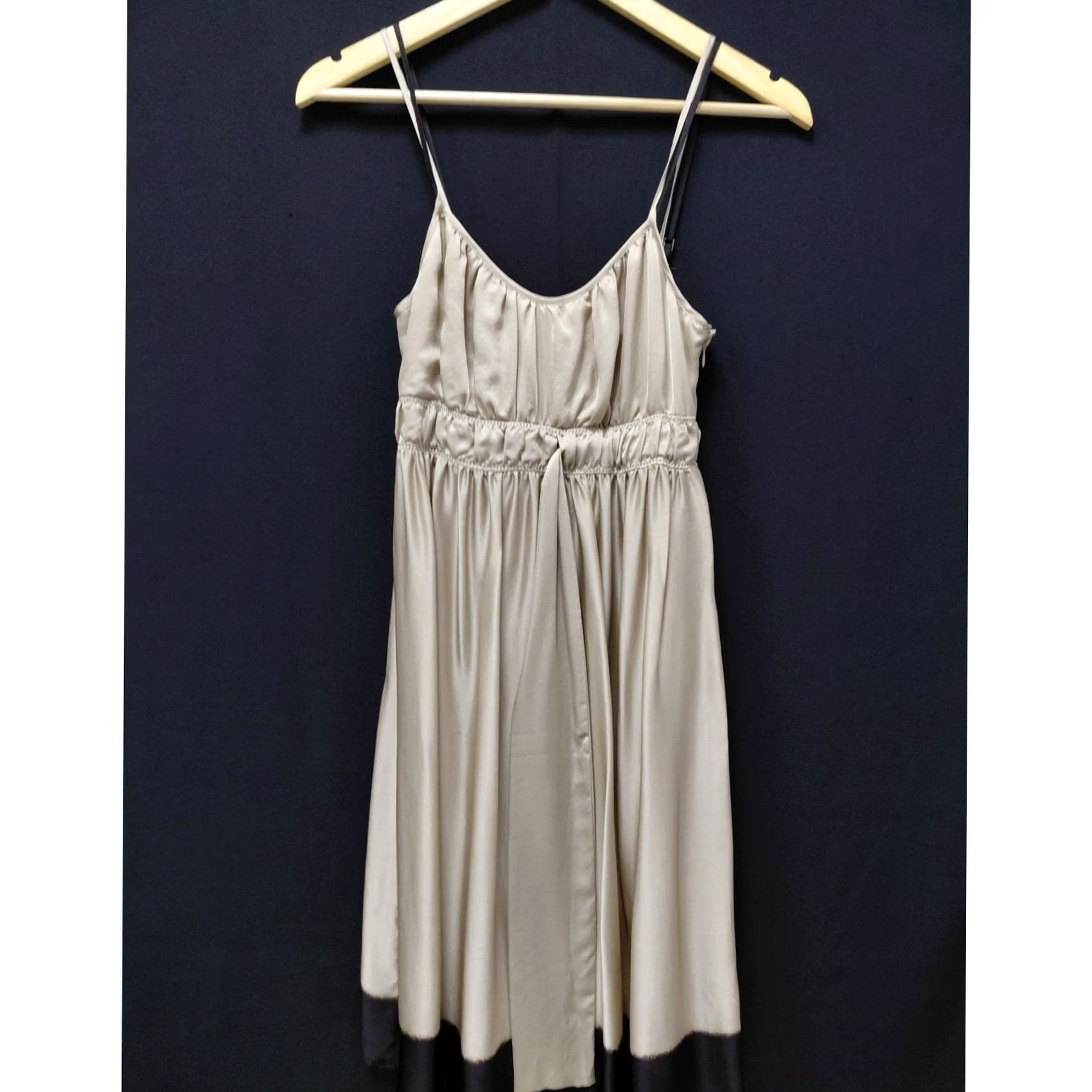 Banana Republic BANANA REPUBLIC Dress Beige Solid Sleeveless Knee Length 00P Silk Foldover Tank Style Ladies Womens NWT Size XXS / US 00 / IT 34 - 2 Thumbnail