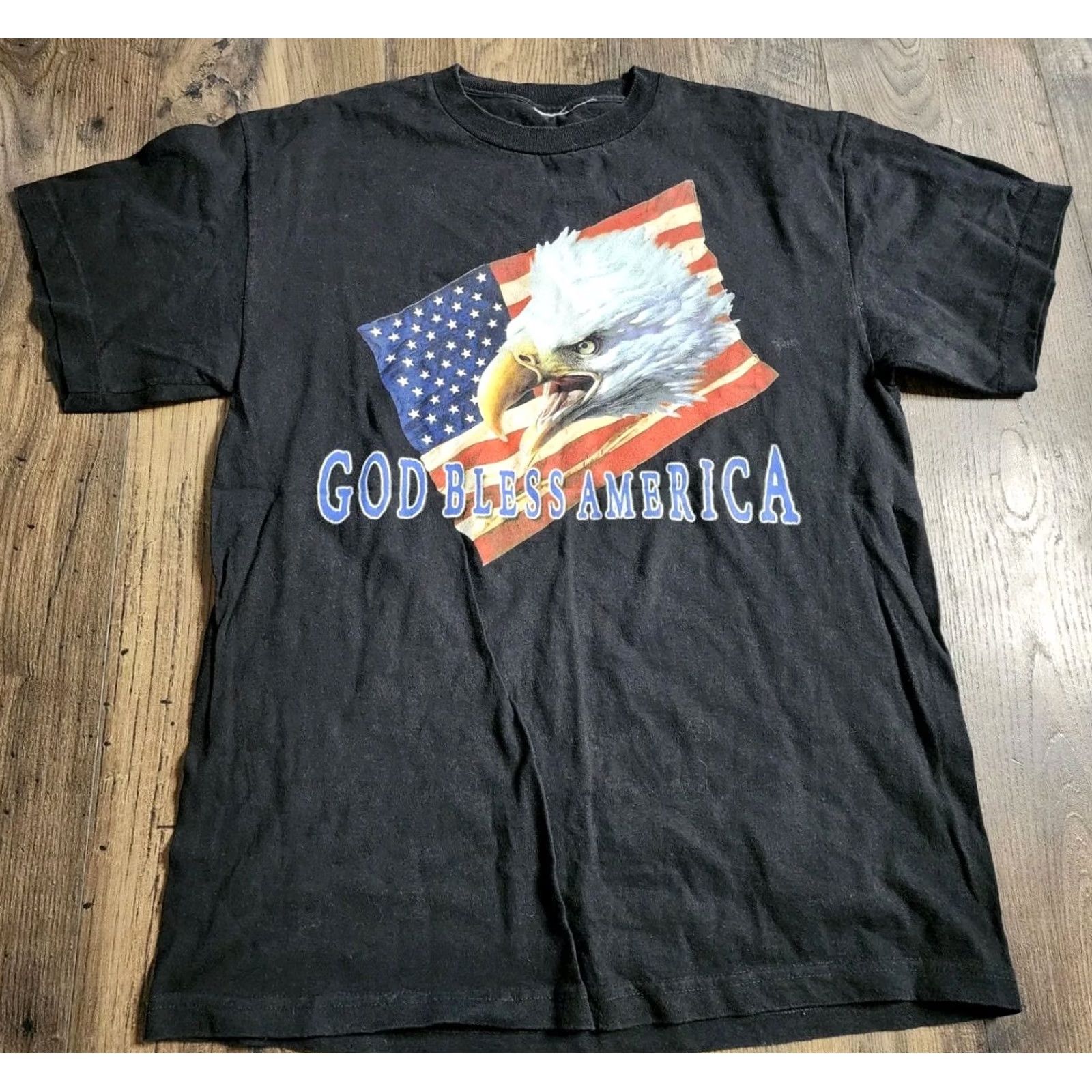 Vintage VINTAGE Unbranded T-Shirt Men L Black American Eagle Flag God Bless America USA Patriotic Shirt Graphic Print Crew Neck Short Sleeve 100% Cotton Size US L / EU 52-54 / 3 - 5 Thumbnail