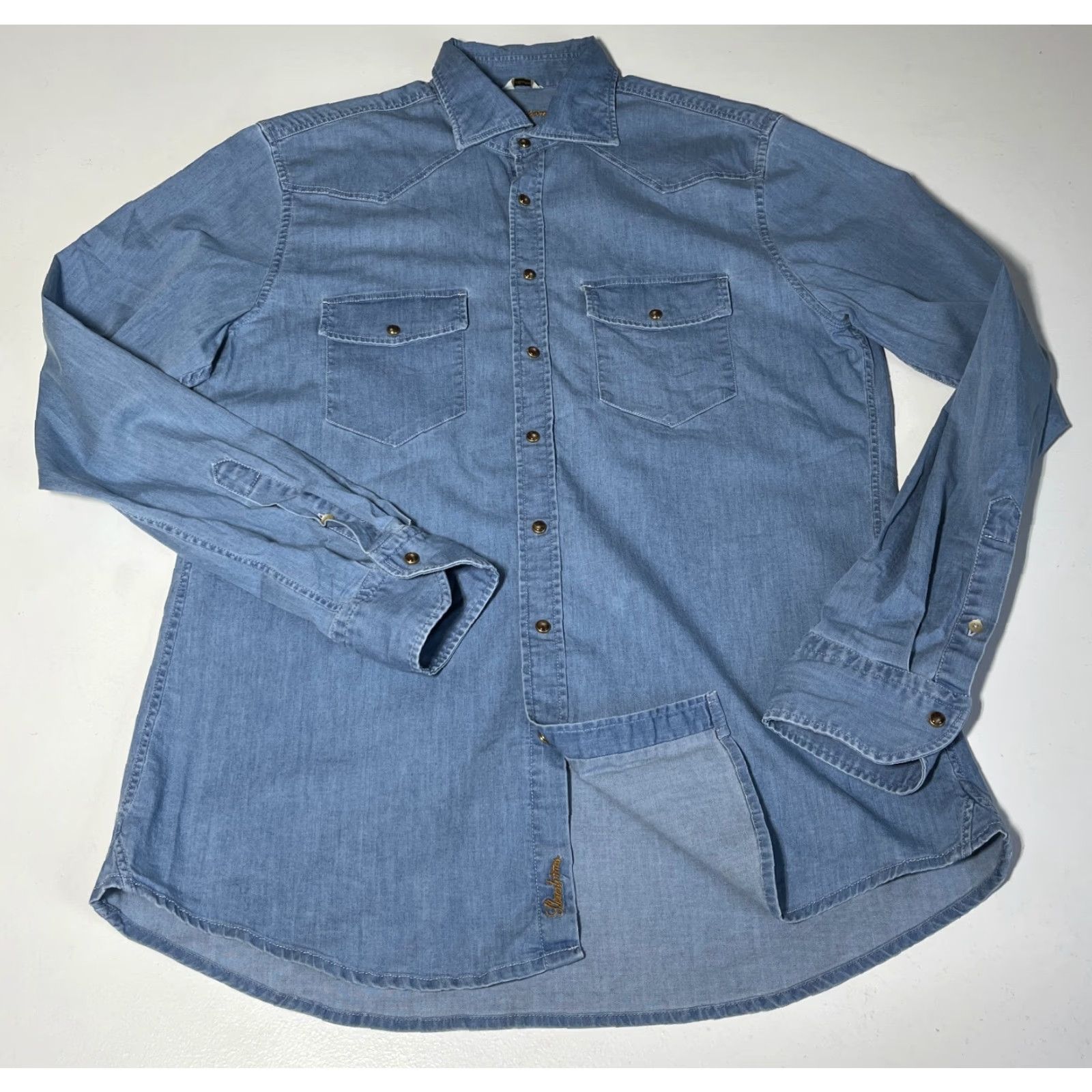 Vintage VINTAGE Stenstroms Denim Pearl Snap Western Shirt Mens L Blue Cotton Denim Pocket Buttons Western Theme Size US L / EU 52-54 / 3 - 5 Thumbnail