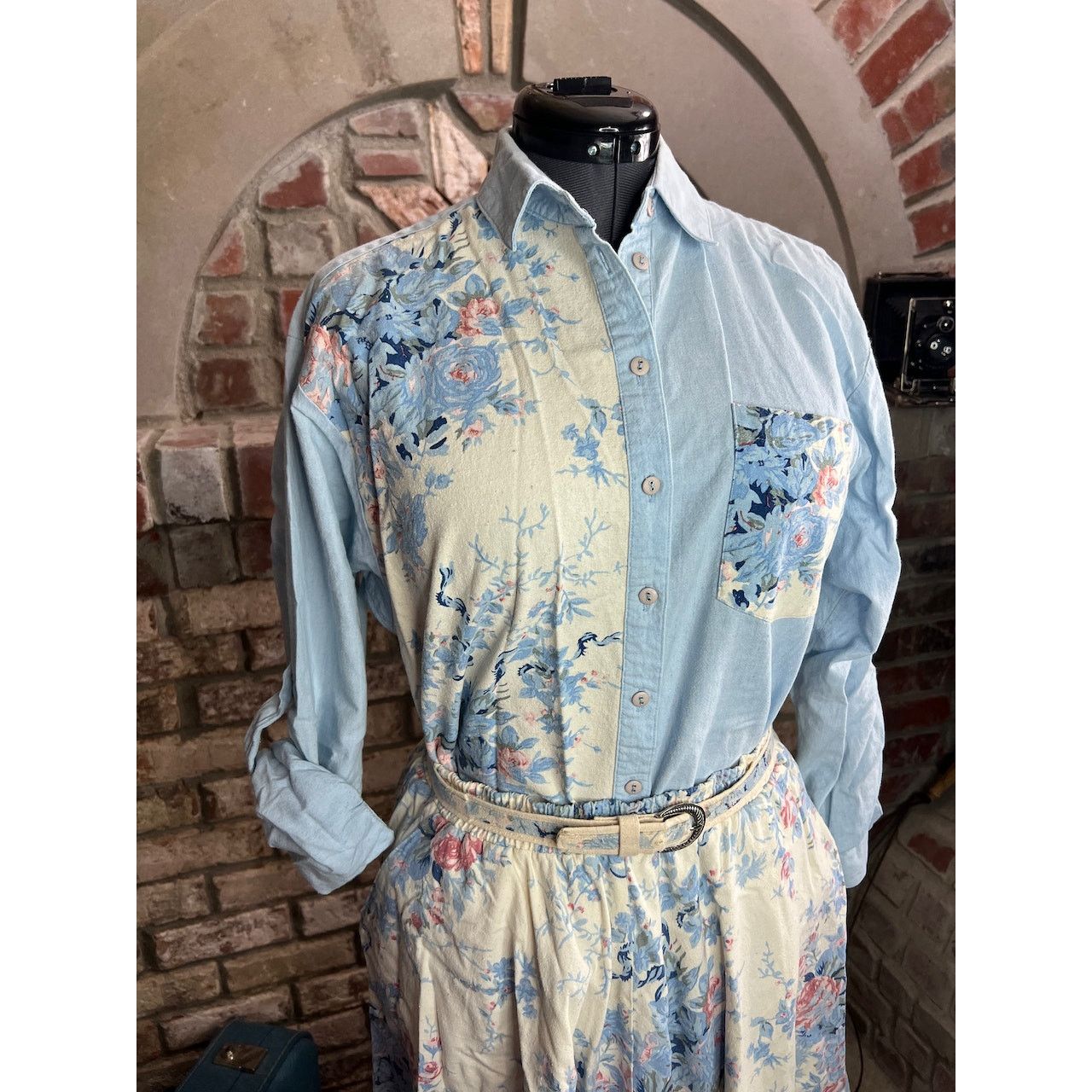 Vintage suit skirt blazer top swing skirt floral blue pink white Size 34" / US 12 / IT 48 - 14 Thumbnail