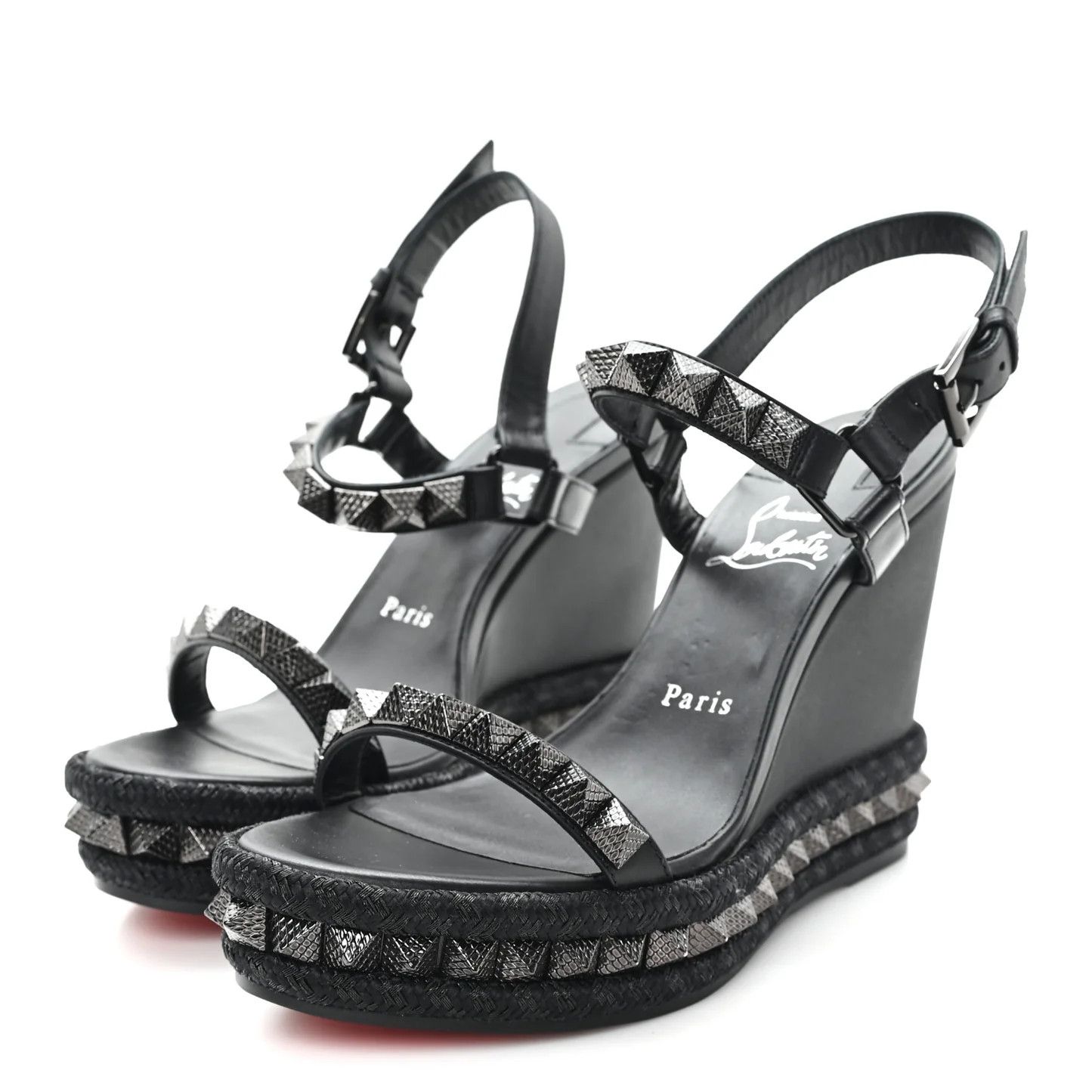 Christian Louboutin os11x0526 Pyraclou 110mm Nappa Leather Wedges Sandals Size US 11 / IT 41 - 4 Thumbnail