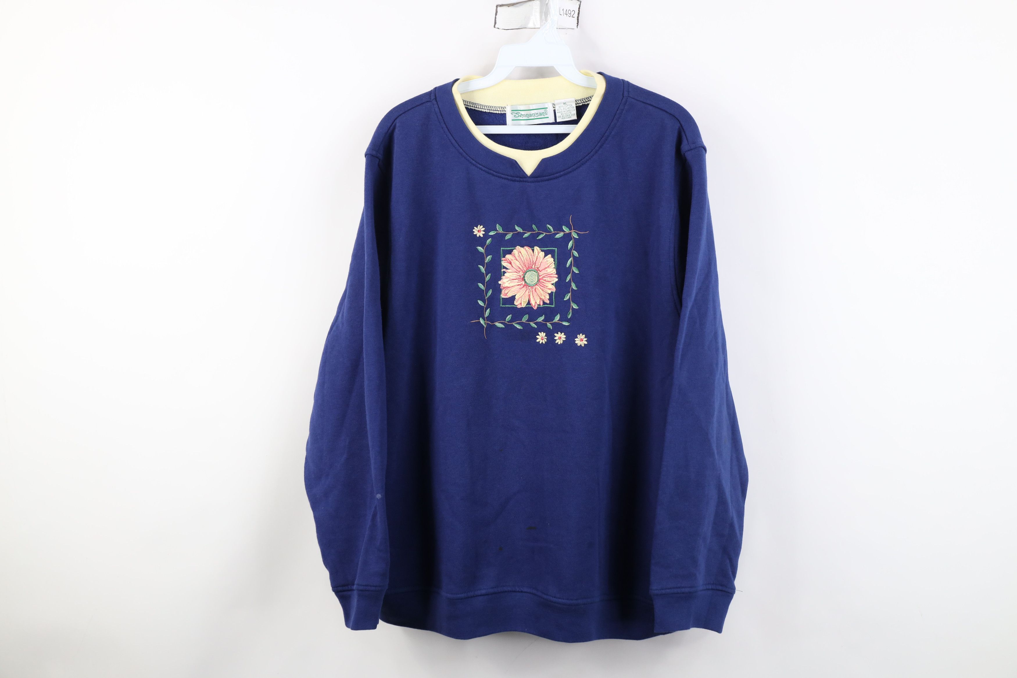 Vintage Vintage 90s Streetwear Flower Floral Layered Sweatshirt Blue Size XL / US 12-14 / IT 48-50 - 1 Thumbnail