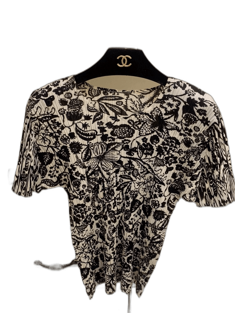 Issey Miyake Stylish Black and White Floral Top Size US M / EU 48-50 / 2 - 1 Thumbnail