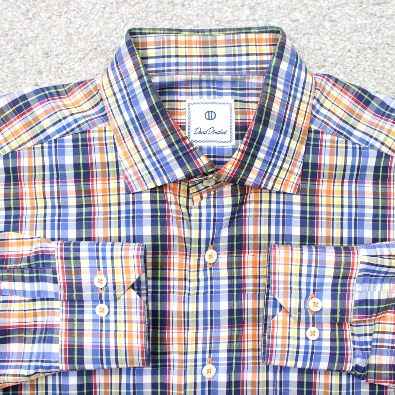 David Donahue David Donahue Shirt Mens XL Blue/Orange/Yellow 100% Cotton Long Sleeve Button Up Shirt Size US XL / EU 56 / 4 - 2 Thumbnail