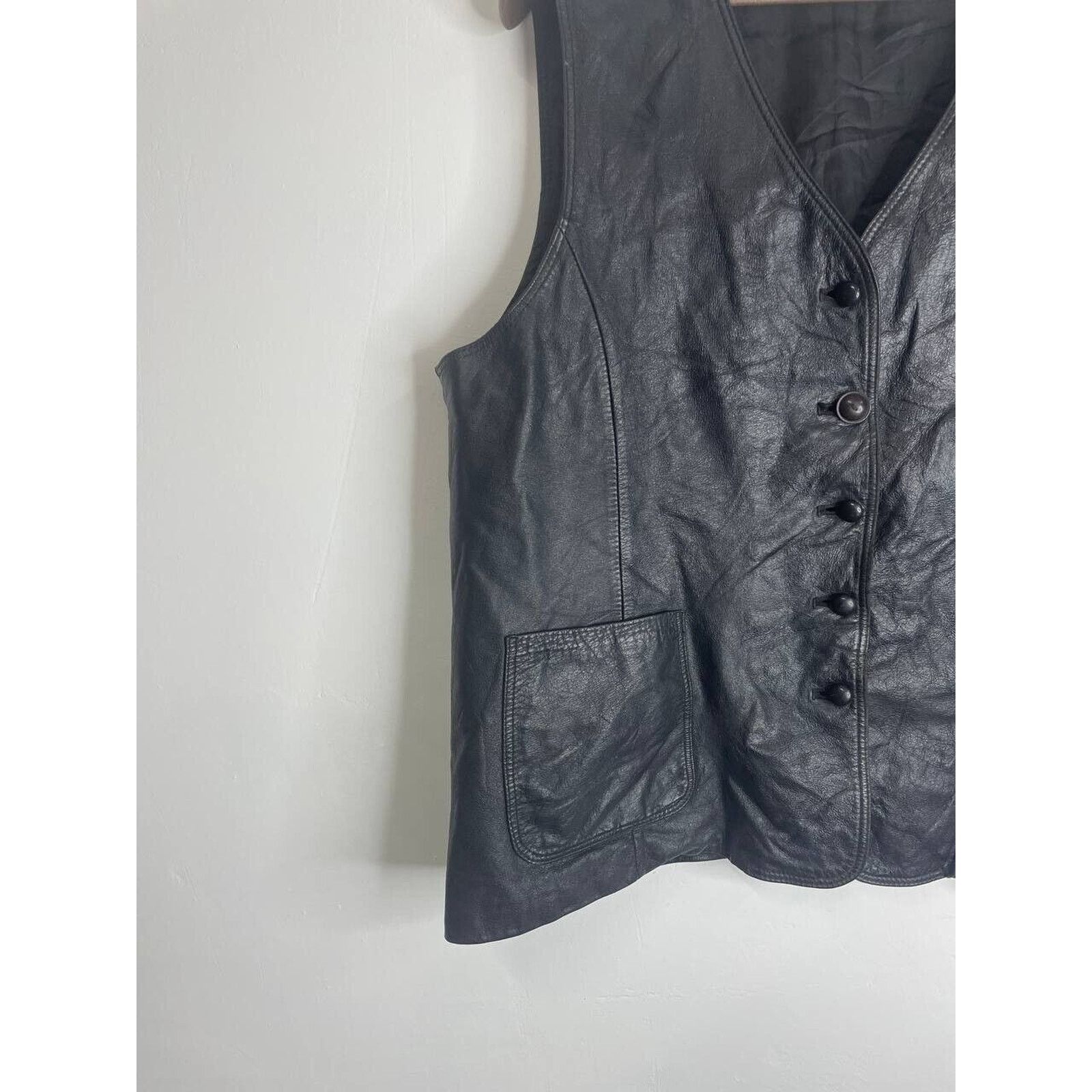 Vintage Vintage Black Leather Button-Up Vest Multi-Pocket Size L Size US L / EU 52-54 / 3 - 6 Thumbnail
