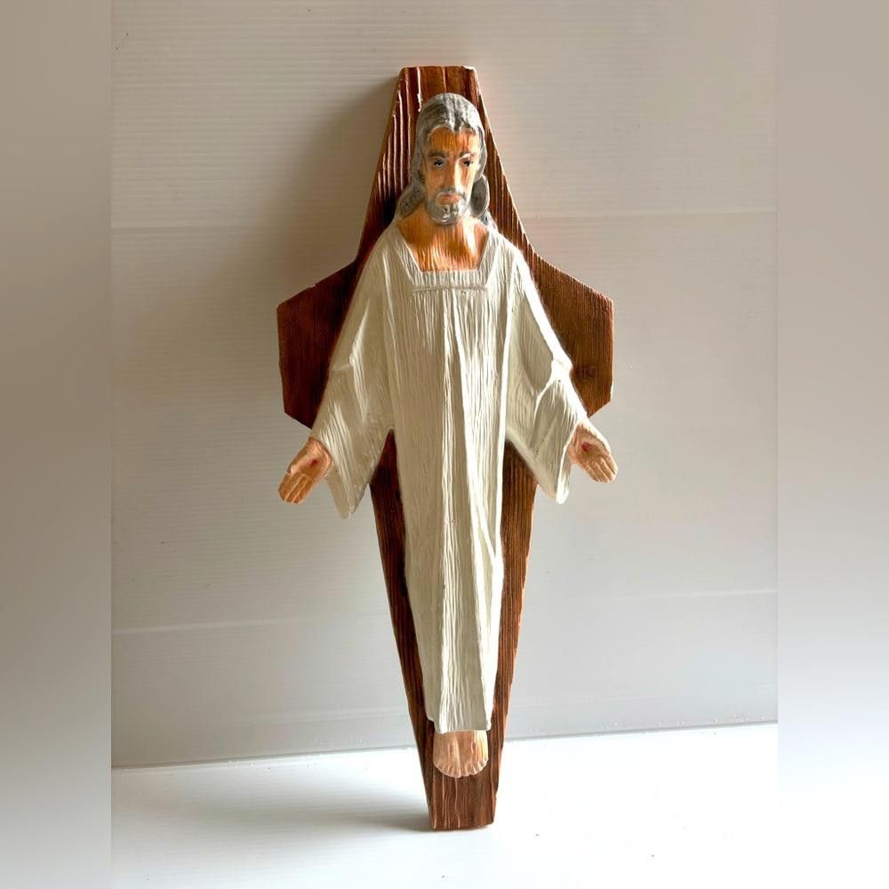 Large Vintage Crucifix Cross Jesus King Risen Robed