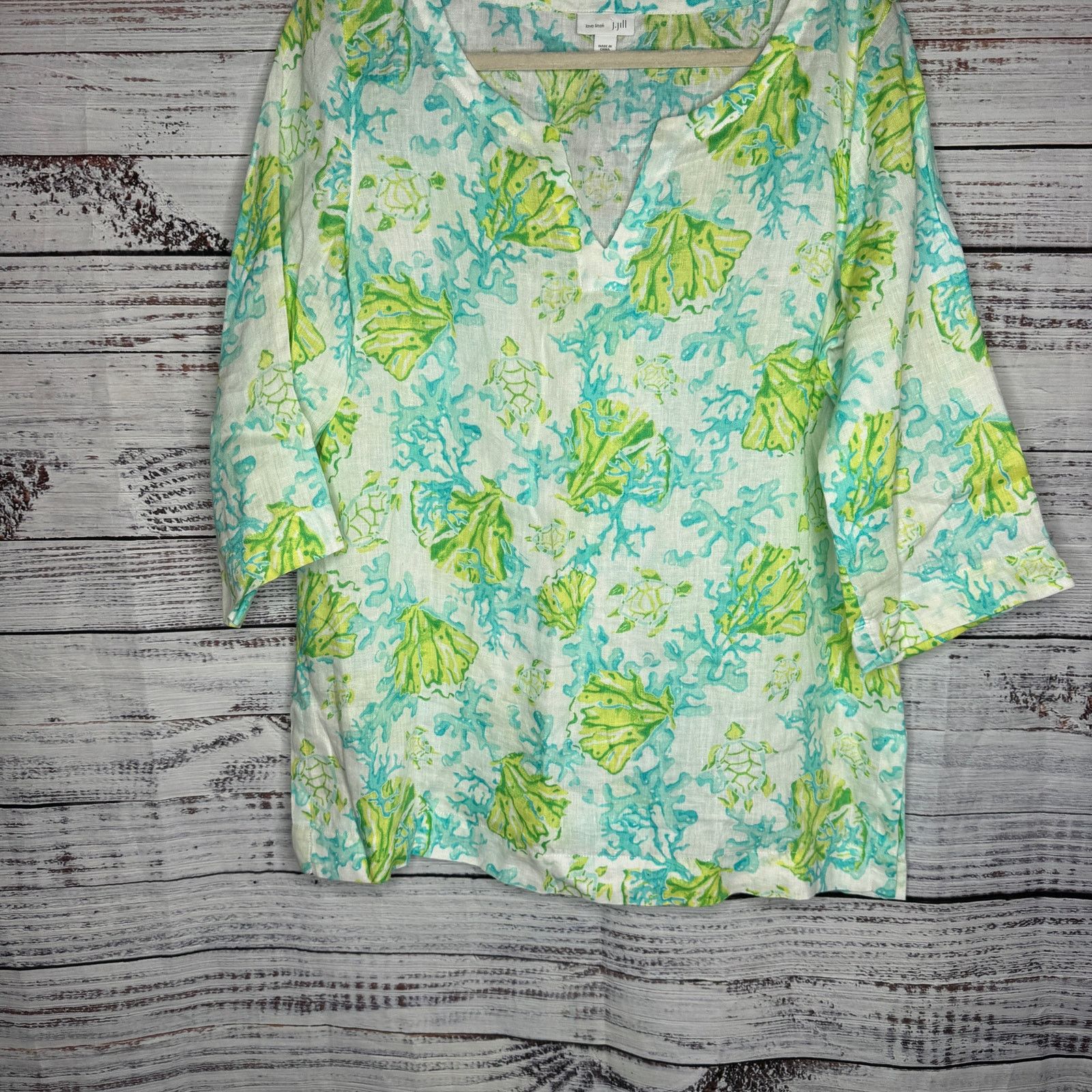 J. Jill J. Jill Love Linen 100% Linen Tunic Top Coral Turtle Print M Size M / US 6-8 / IT 42-44 - 2 Thumbnail
