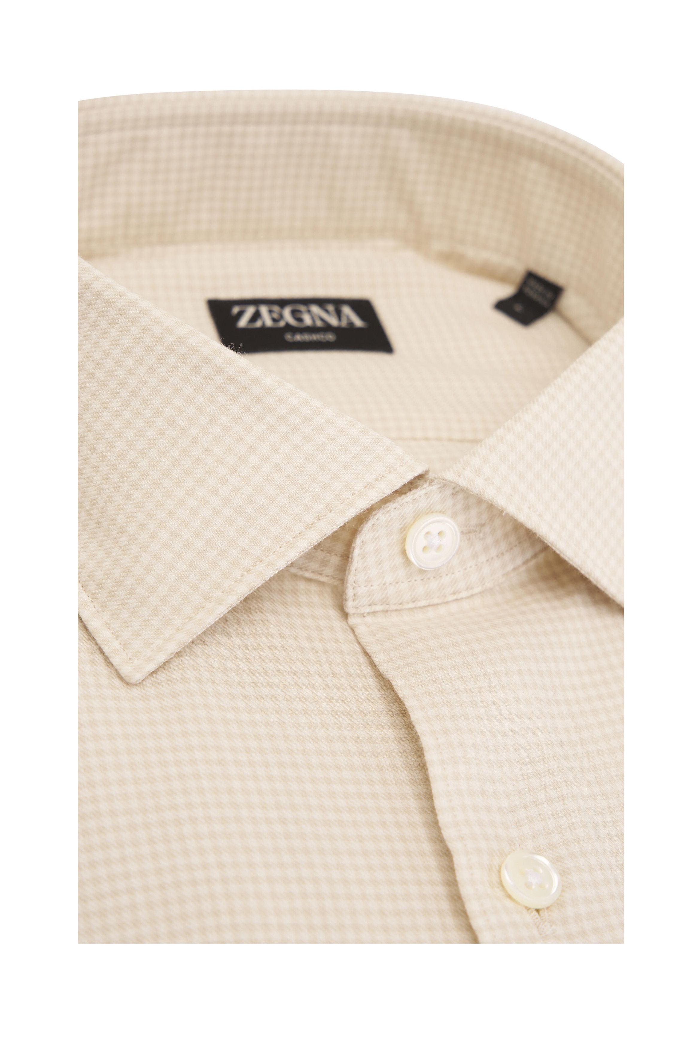 Z Zegna o1mtch0225 Check Cashmere & Cotton Sport Shirt in Beige Size US XL / EU 56 / 4 - 2 Thumbnail