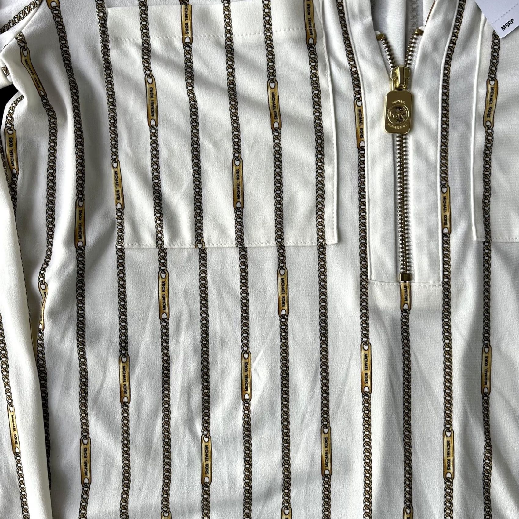 Michael Kors Michael Kors Shirt Womens Large Bone Gold Chain Print Half Zip OH1S4S8AN Size L / US 10 / IT 46 - 5 Thumbnail