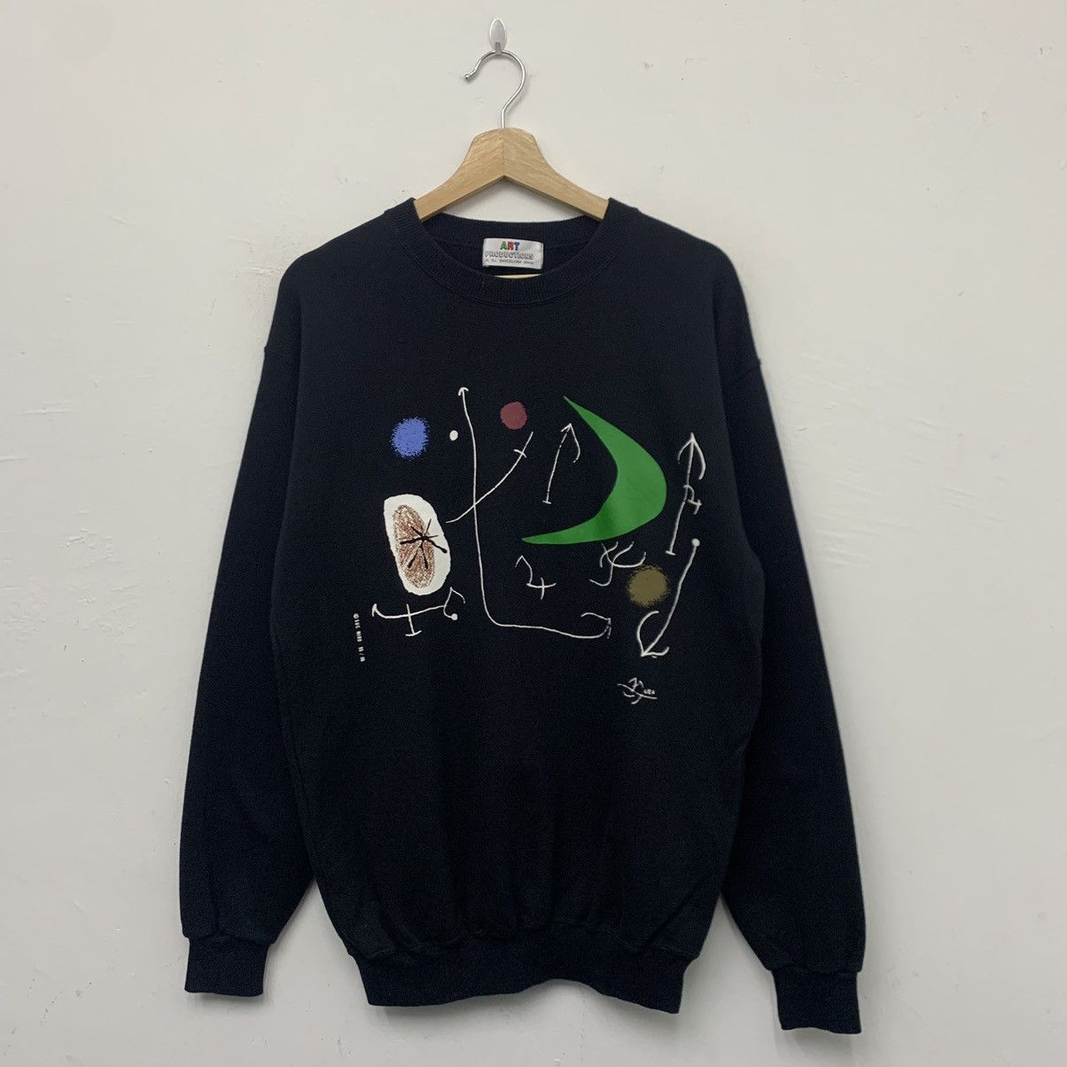 image of 90's Joan Miro Art Productions Sweatshirt in Black, Men's (Size Medium)