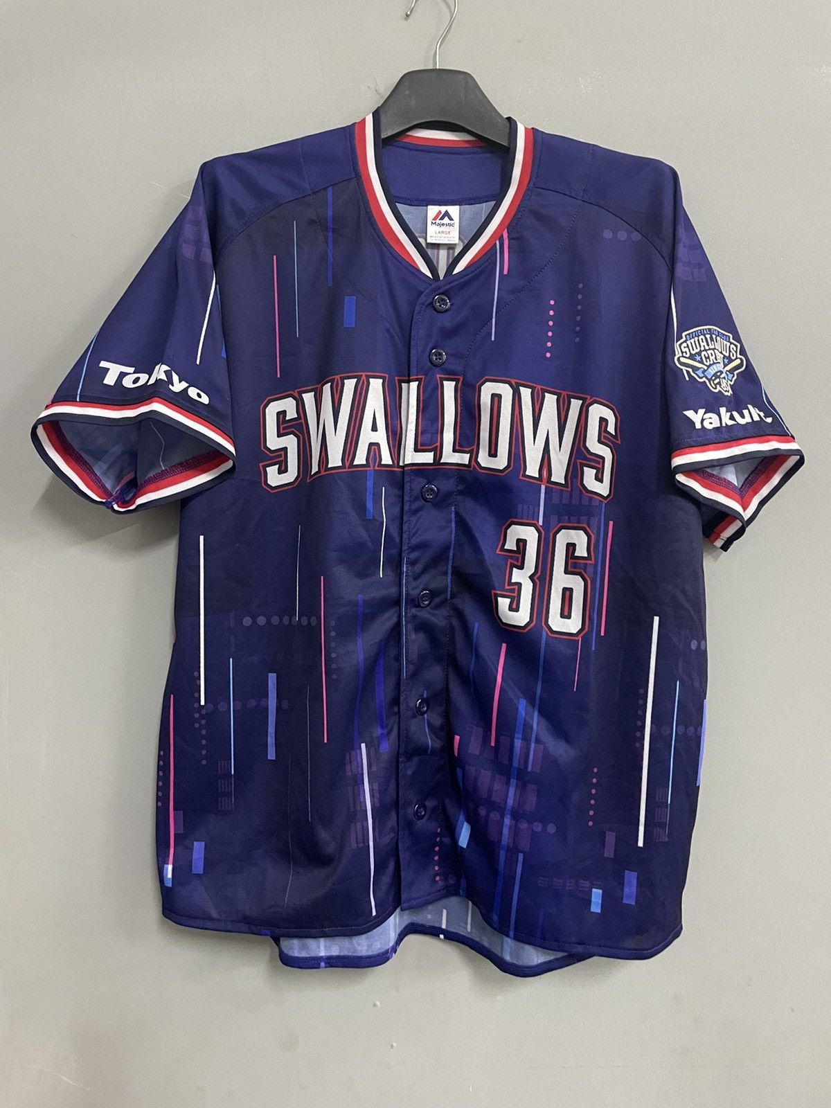 Majestic TOKYO YAKULT SWALLOW Baseball Jersey Japan Taishi Hirooka Size US L / EU 52-54 / 3 - 1 Thumbnail