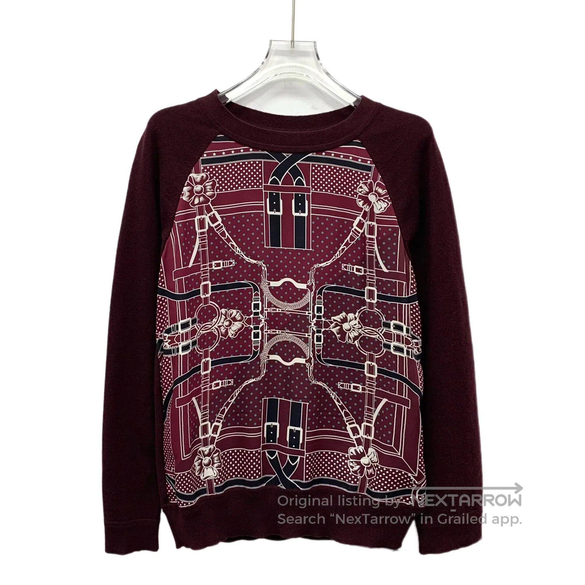 Hermes Hermes Burgundy Lock Chain Silk Pattern Patchwork Wool Rou Size XXS / US 00 / IT 34 - 1 Thumbnail