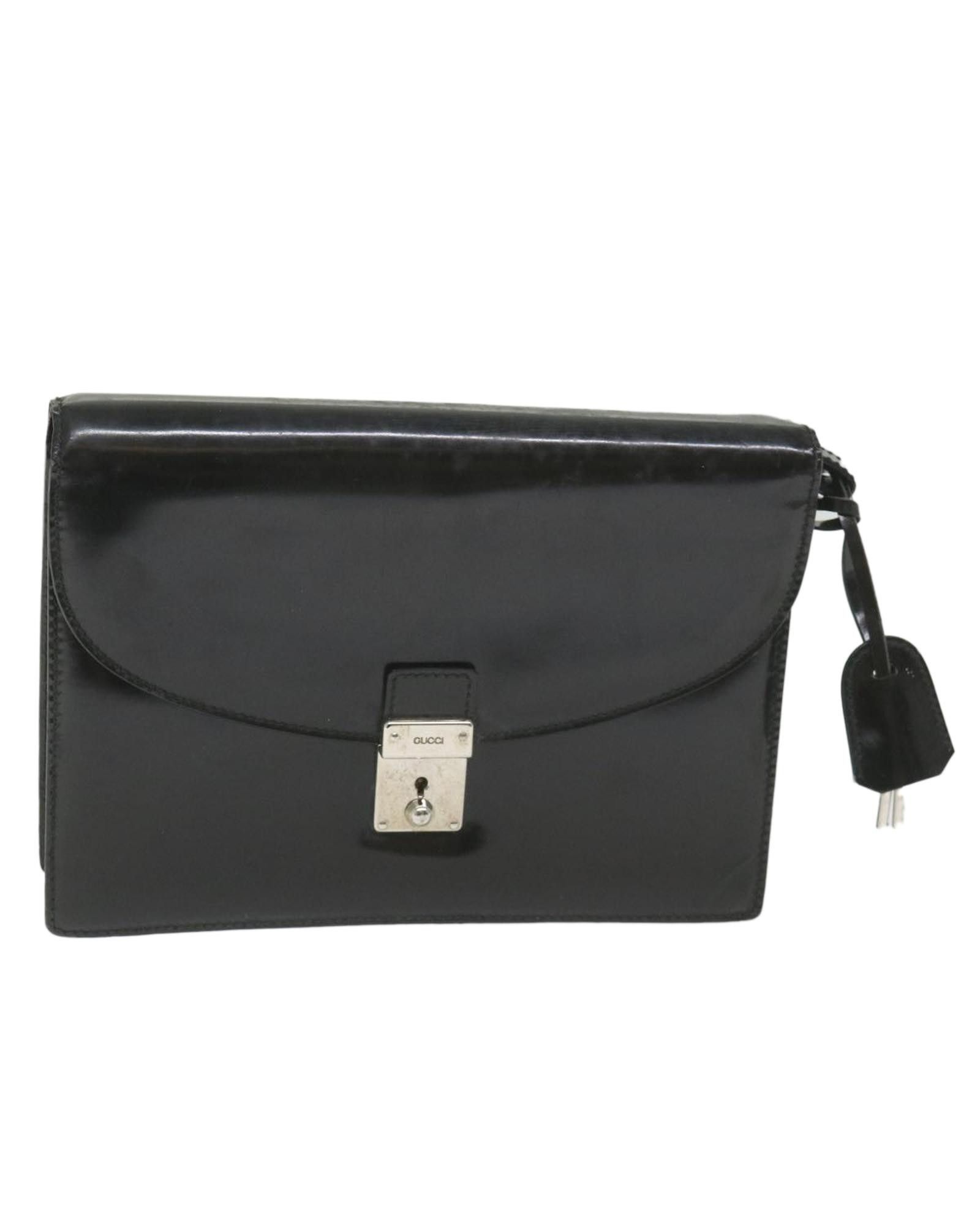 image of Gucci Enamel Black Clutch Bag With Key Accessory, Women's